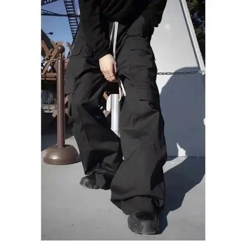 Other Wide Leg Drawstring Black Cargo Pants Unisex Size US 31 - 1 Thumbnail
