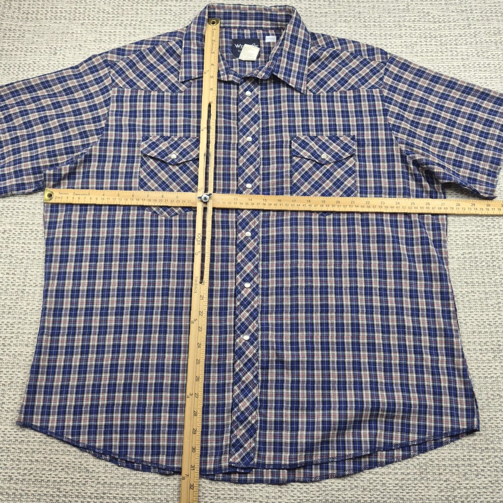 Wrangler VTG Wrangler Pearl Snap Shirt Mens XL Blue Plaid Short Sleeve Western Cowboy Shirt XL Mens Blue Plaid Pearl Snap Western Shirt Size US XL / EU 56 / 4 - 7 Thumbnail