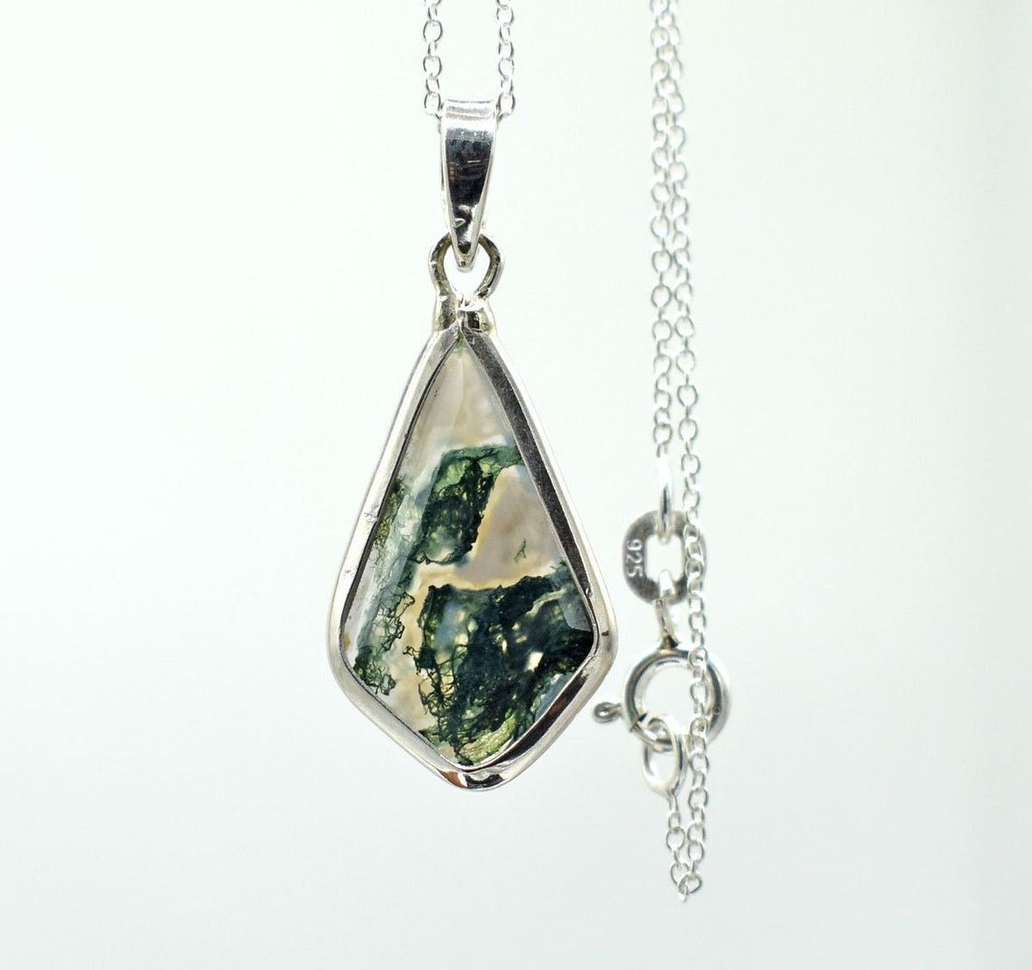 Handmade Kite Moss Agate 925 Sterling Silver Necklace, 15x30mm Size ONE SIZE - 2 Thumbnail