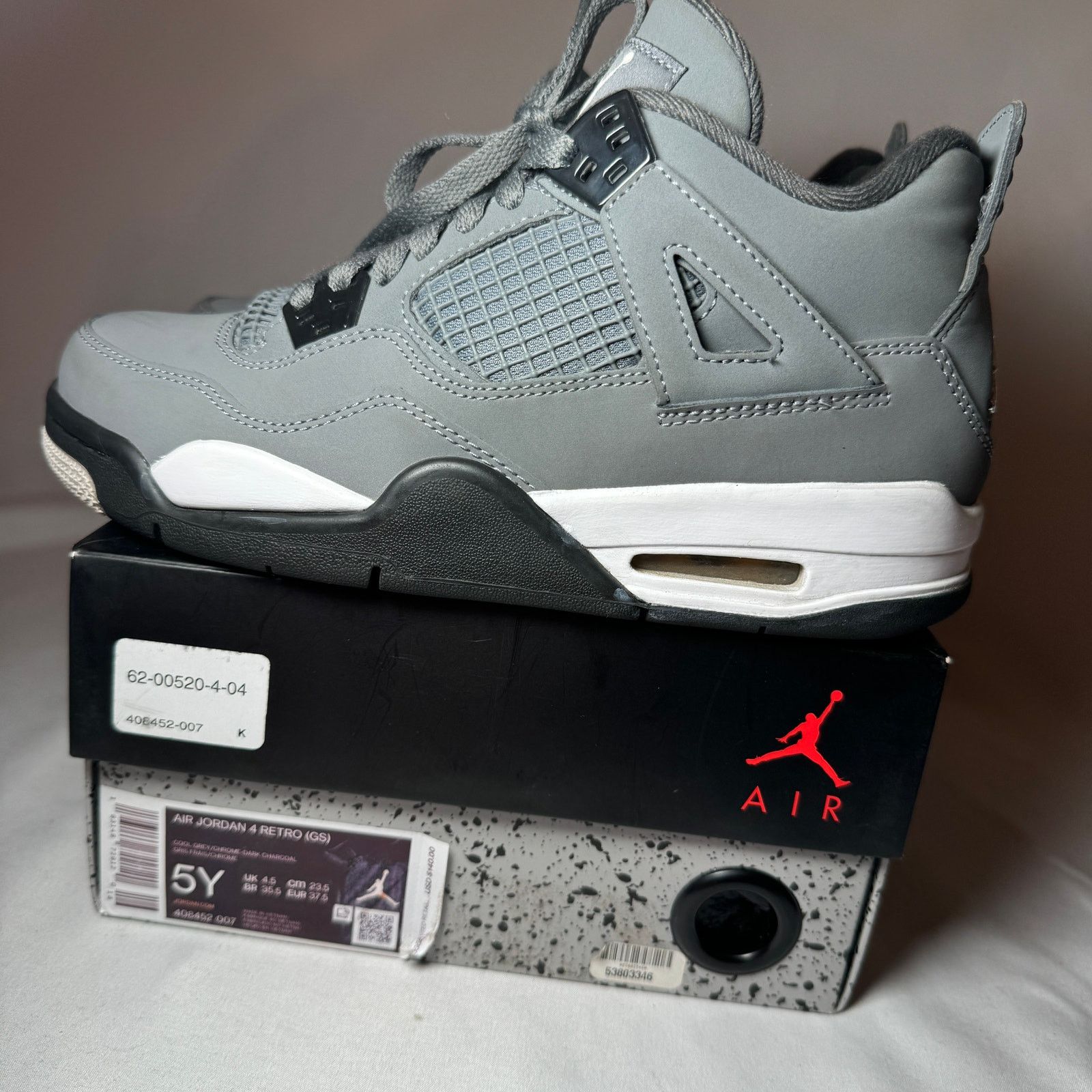 Jordan Brand × Nike Size 5 Nike Air Jordan 4 Retro GS Cool Grey 2019 Men's Shoes Size US 5 / EU 37 - 7 Thumbnail