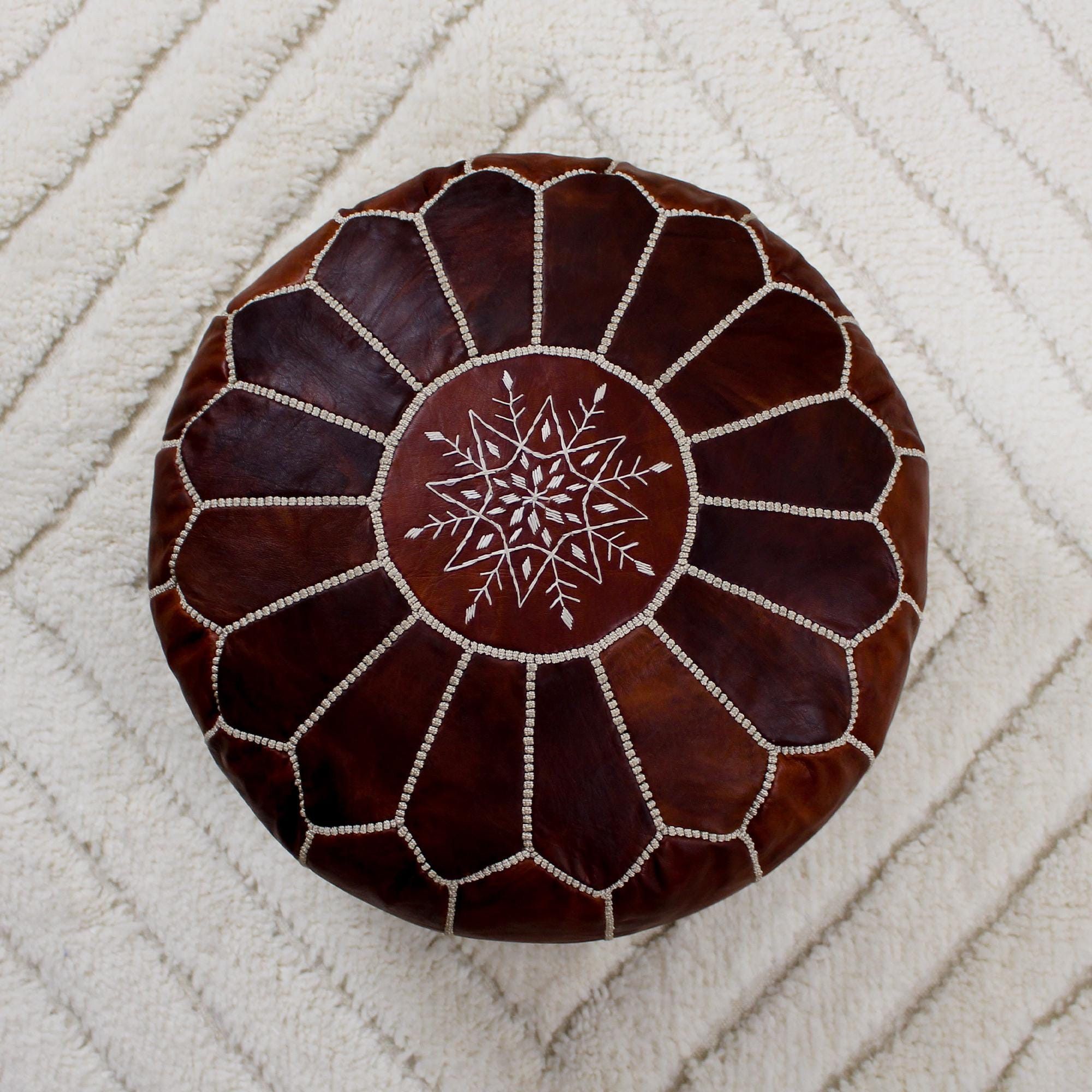 Leather × Vintage Round Handmade Leather Dark Brown Pouf Size ONE SIZE - 1 Thumbnail
