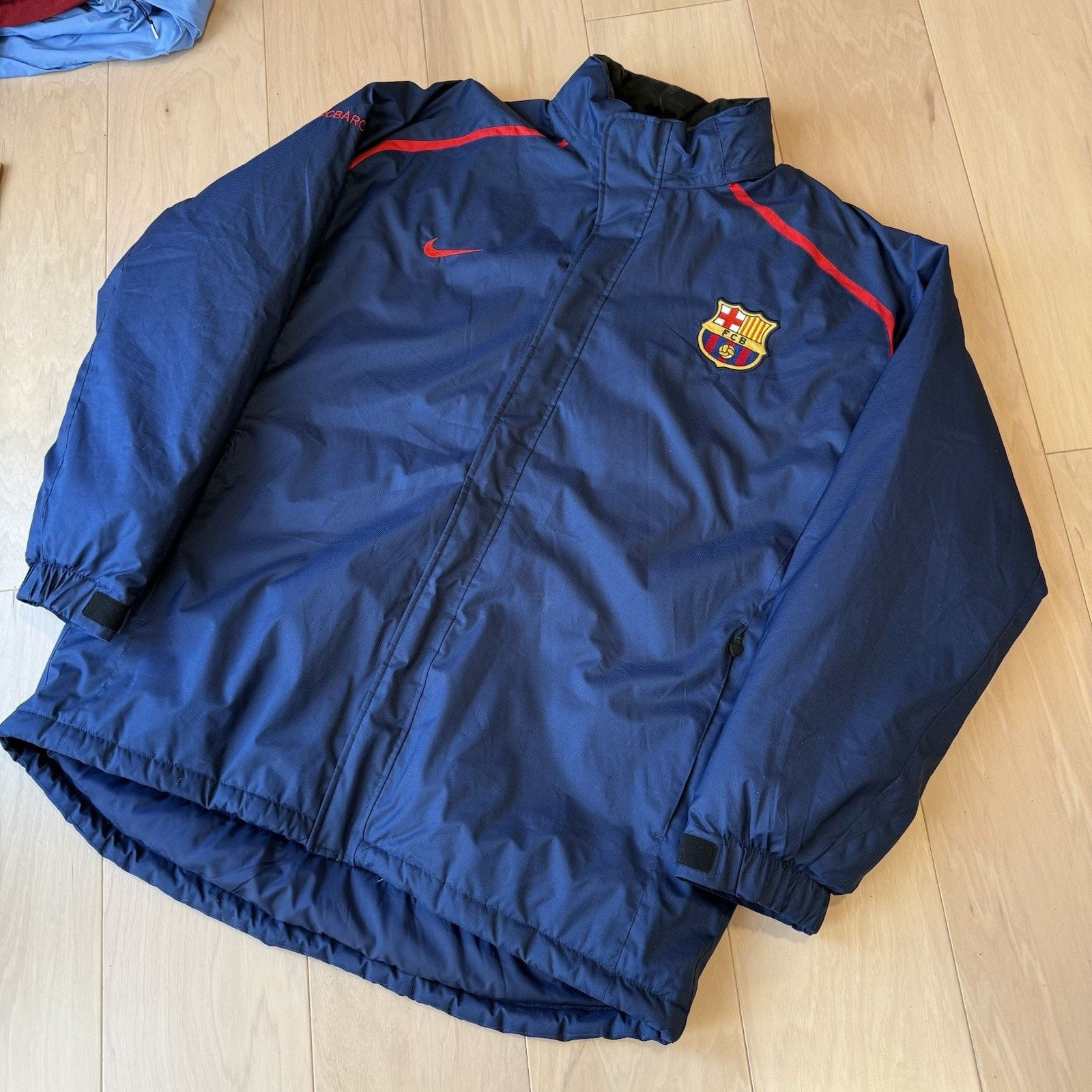 Vintage Nike FC Barcelona Bench Coat Navy Full Zip Insulated
