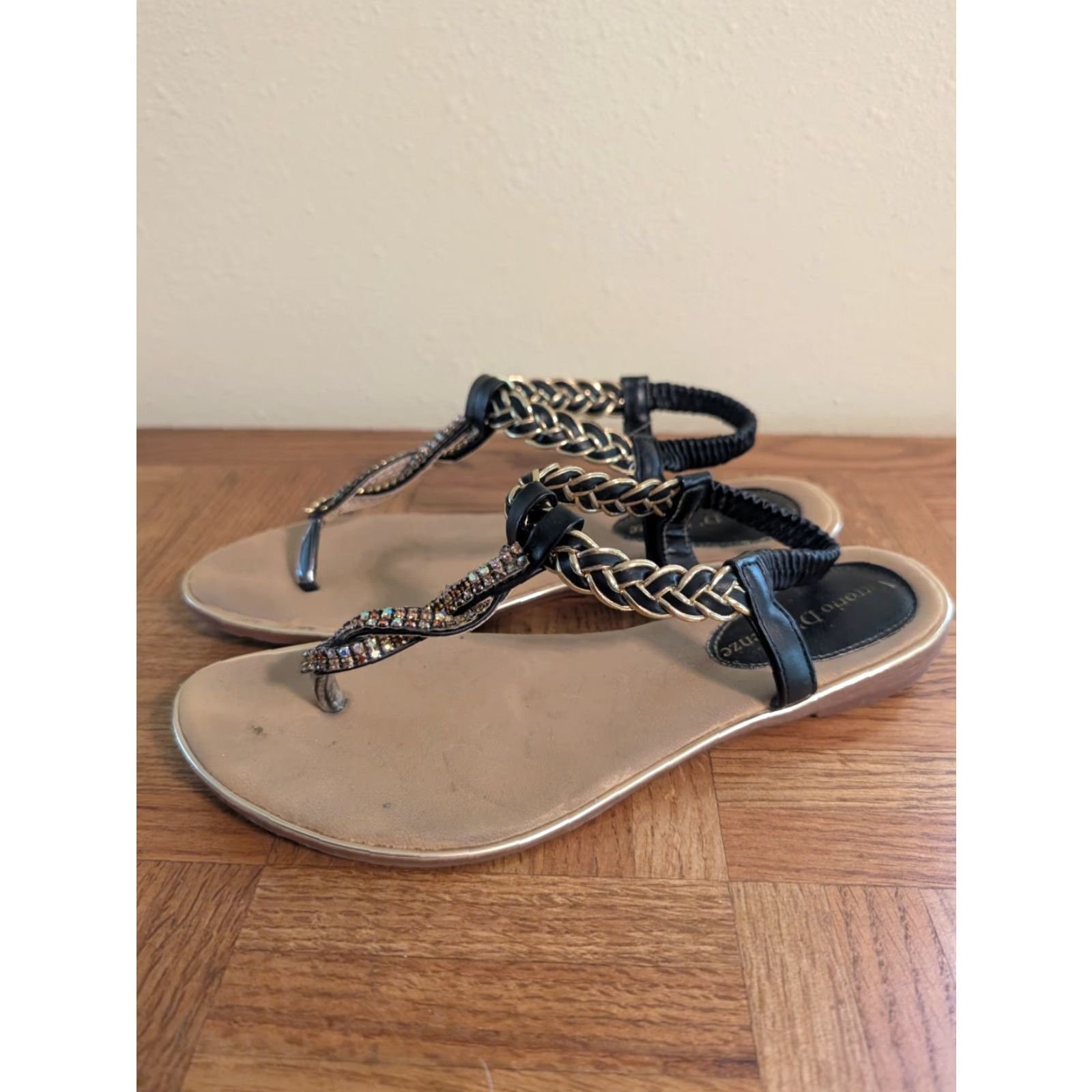 Vintage VINTAGE Vittorio D'Firenze Leather Sandals Black Studded 7 Womens Strappy Buckle Flat Spring Summer Formal Party/Cocktail Size US 7 / IT 37 - 2 Thumbnail