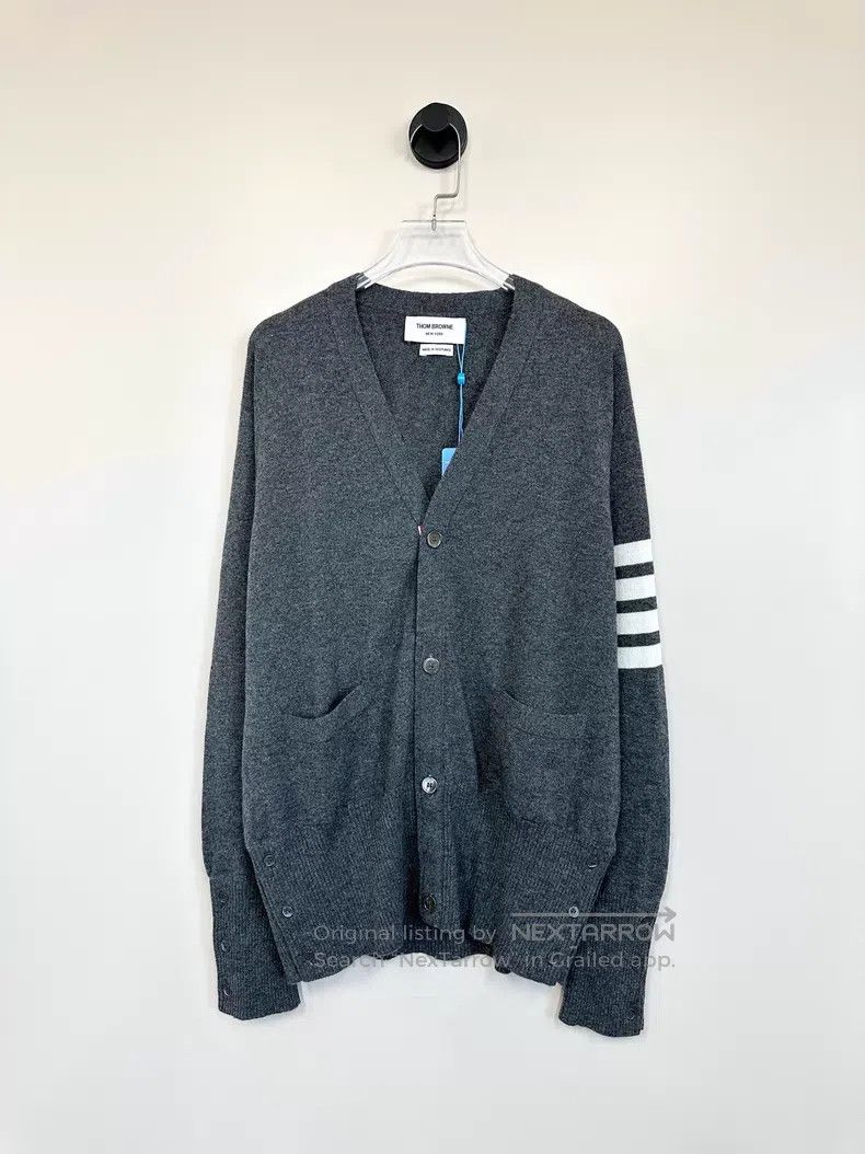 Thom Browne Thom Browne Gray classic four-striped knit cardigan coat Size US XXL / EU 58 / 5 - 1 Thumbnail