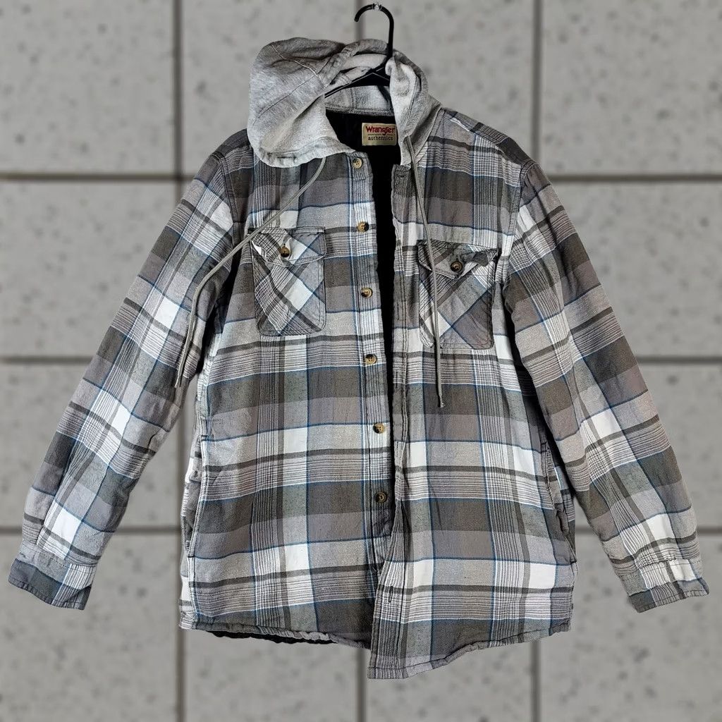 Wrangler Wrangler Authentics Men’s Quilted Hooded Flannel Shirt Jacket Gray Plaid Medium Size US M / EU 48-50 / 2 - 1 Thumbnail