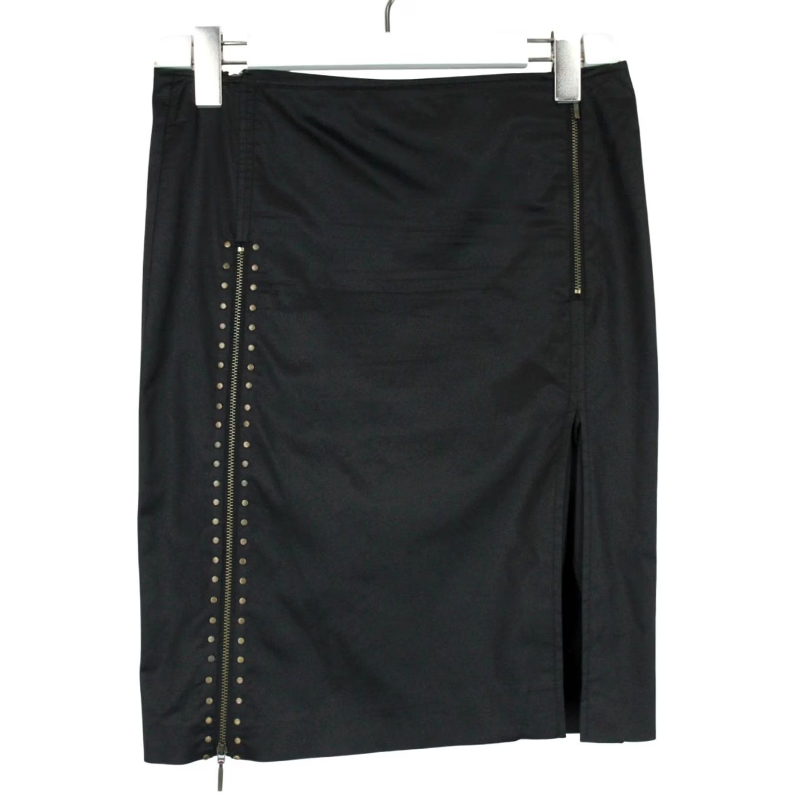 MAX&Co. MAX & CO Trends Skirt Midi Women Medium Black Rivets Zips Side Split Pencil Fashion Size 32" / US 10 / IT 46 - 2 Thumbnail
