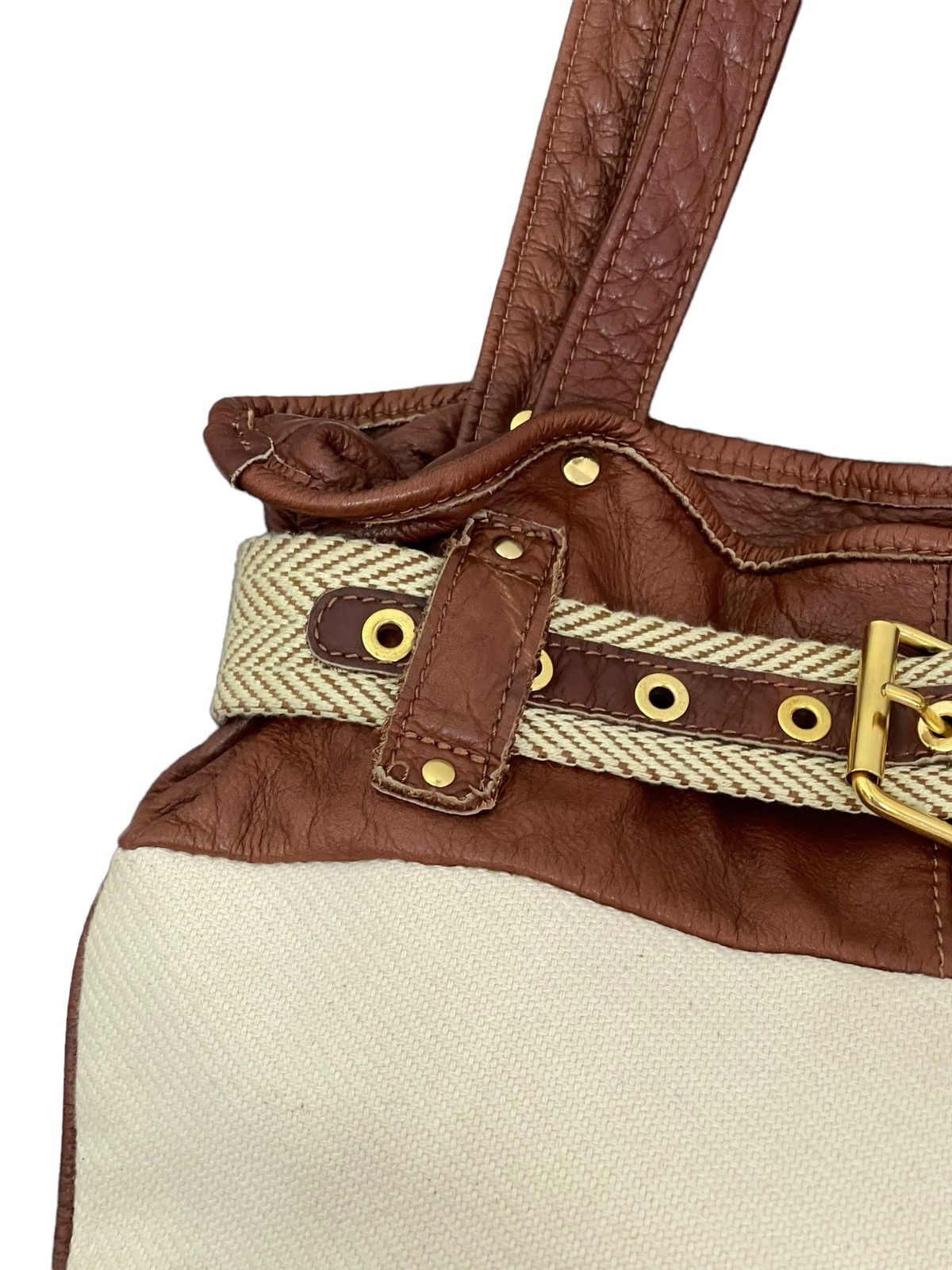 Japanese Brand Leather Cotton Bonfanti Italy Shoulder Bag 4🟩 Size ONE SIZE - 6 Thumbnail
