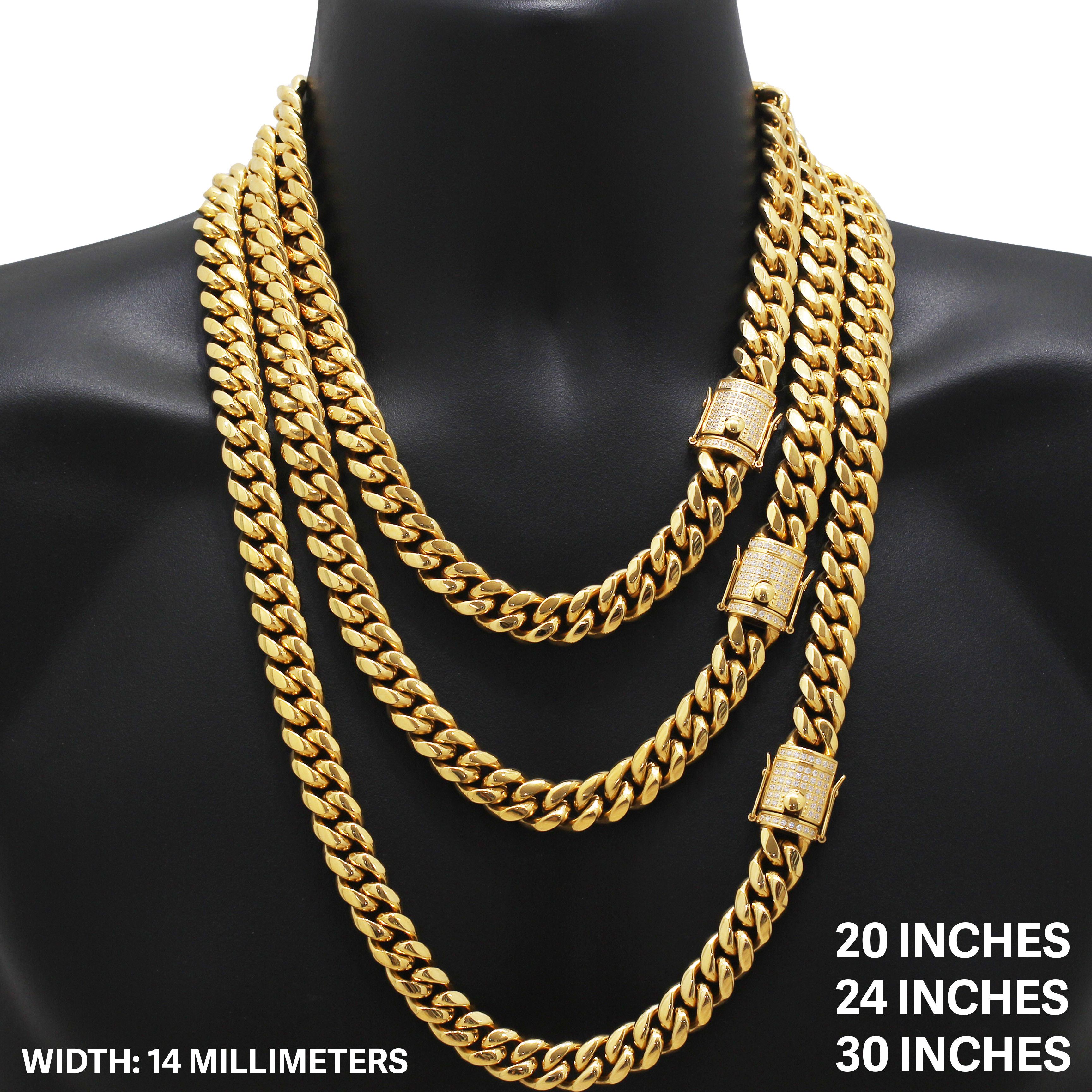 Other 316L SS 18k GP CZ 14mm Miami Cuban Link Chain Necklace 24" Size ONE SIZE - 1 Thumbnail