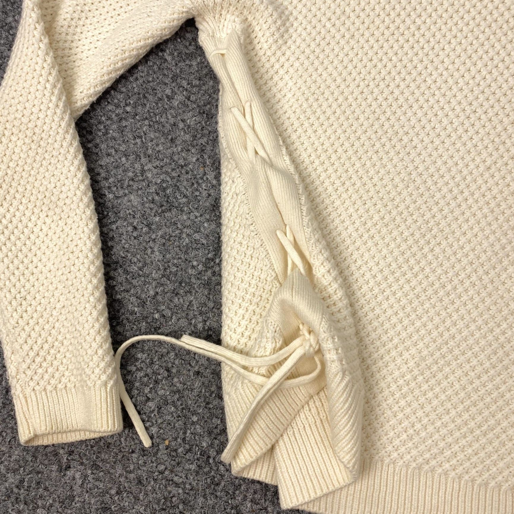 Talbots TALBOTS Sweater Womens Medium Ivory Crewneck Lace-Up Knit Pullover Size M / US 6-8 / IT 42-44 - 5 Thumbnail