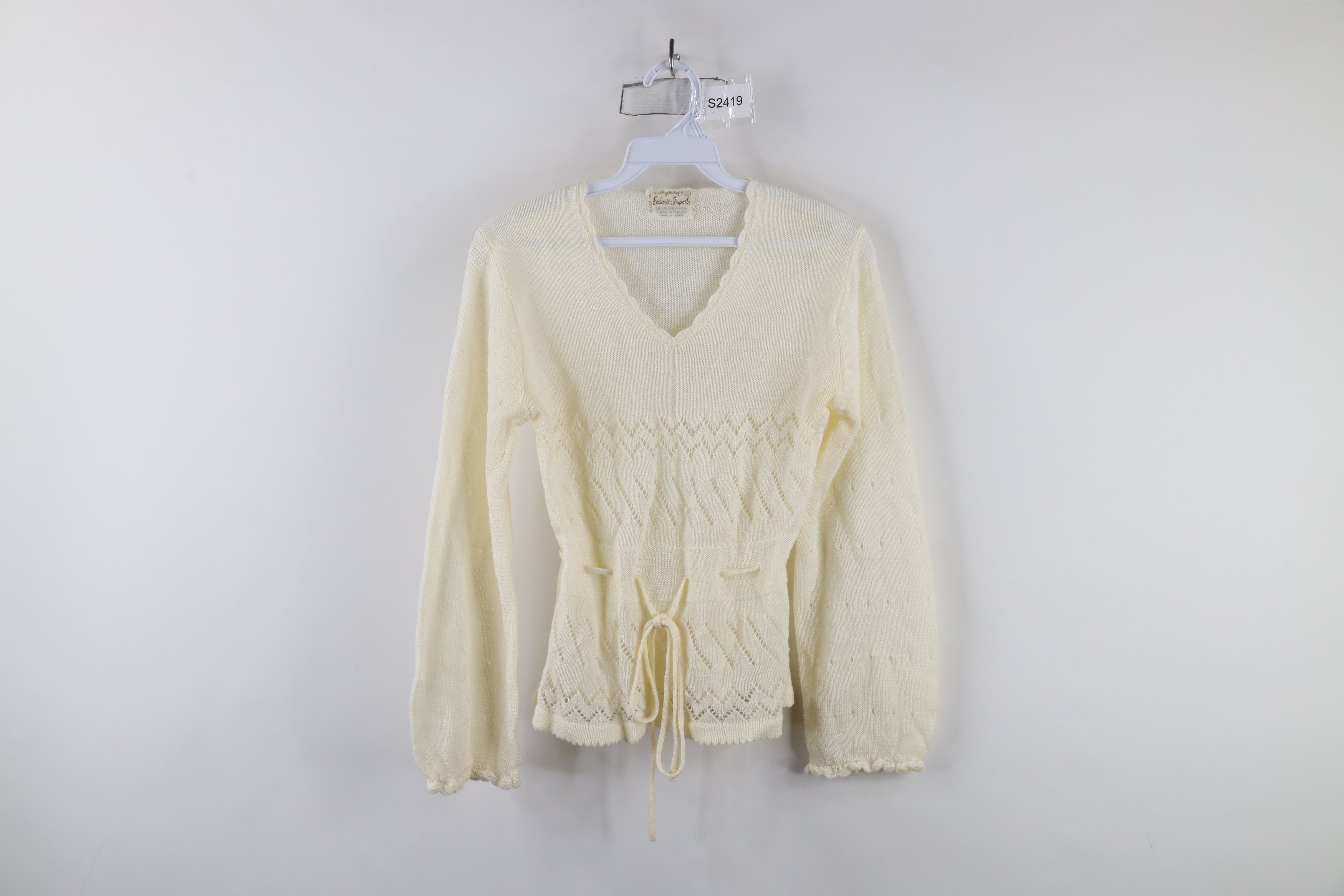 Vintage Vintage 60s 70s Boho Chic Frilled Flared Sleeve Knit Sweater Size L / US 10 / IT 46 - 1 Thumbnail