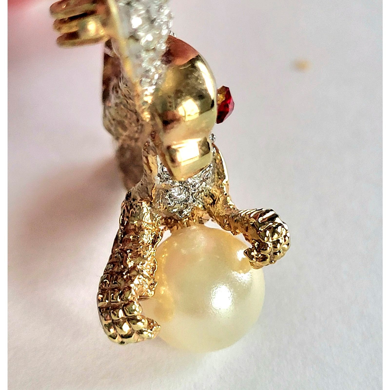 & Other Stories AD2001 Vintage Eagle Brooch Pave Rhinestones Pearl Ann Hand Size ONE SIZE - 6 Thumbnail
