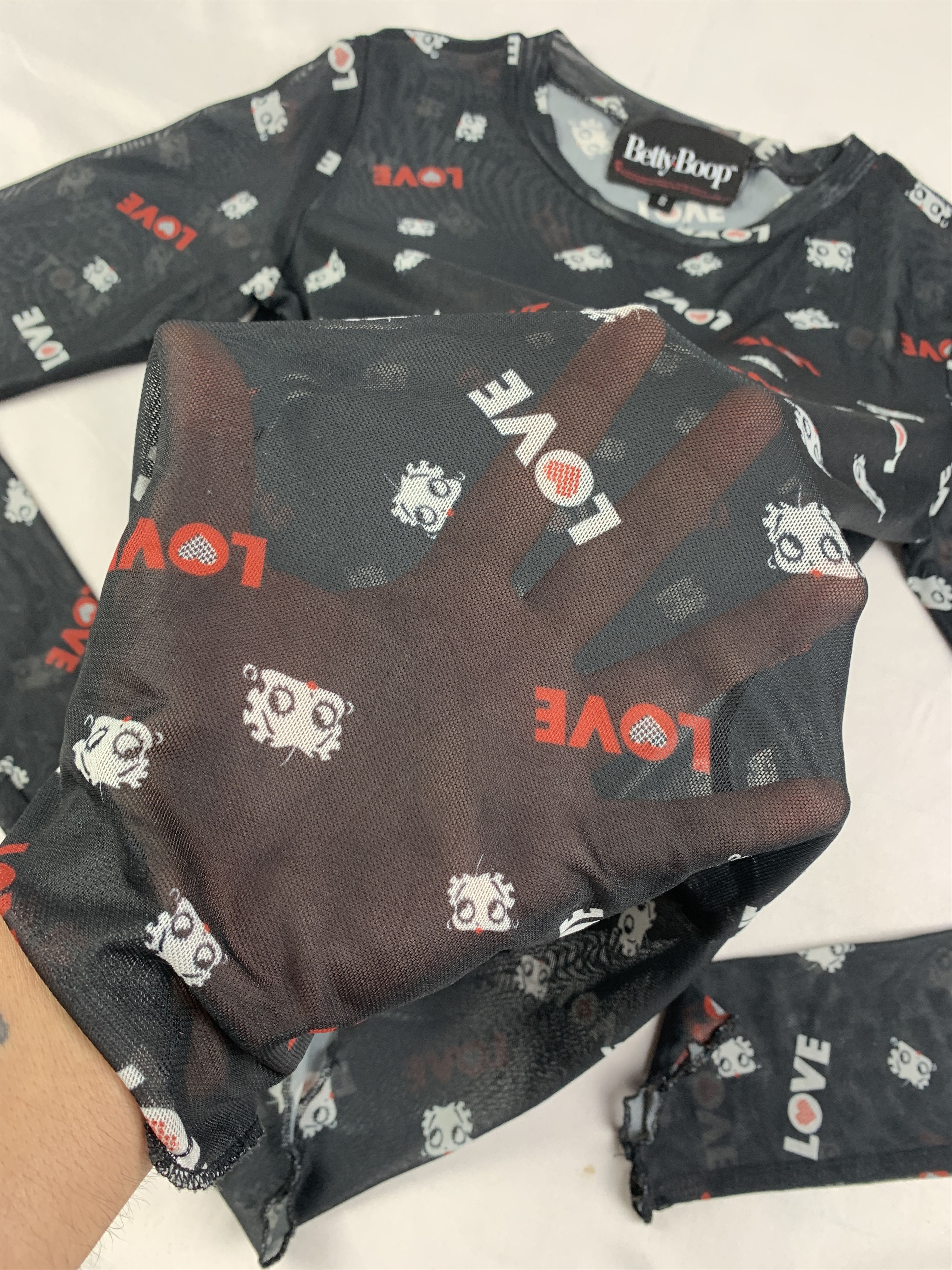 Cartoon Network 2020 Betty Boop Black "Love" Mesh Top (S) Size S / US 4 / IT 40 - 6 Thumbnail