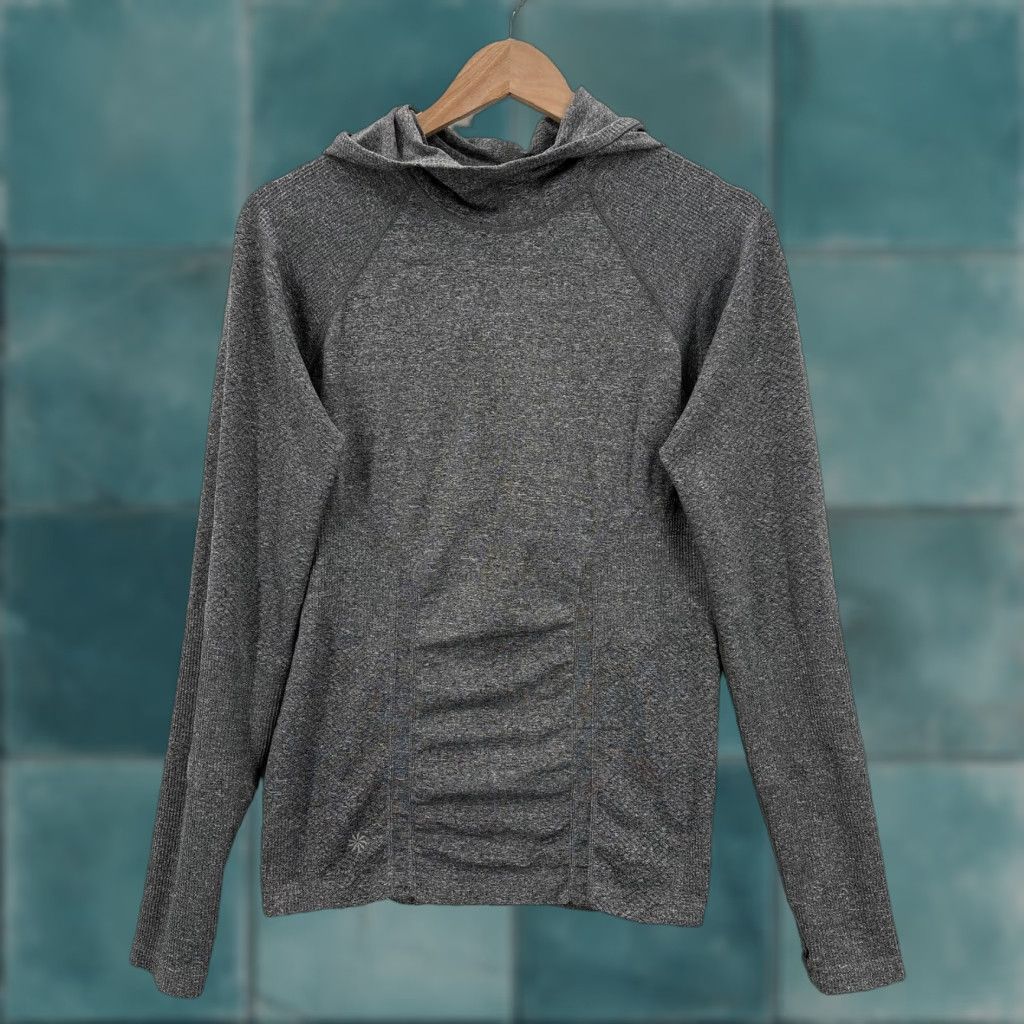 Athleta Athleta Hoodie Womens L Gray Lightweight Ruched Knit Thumbholes Gym Pullover Crew Neck Size L / US 10 / IT 46 - 1 Thumbnail