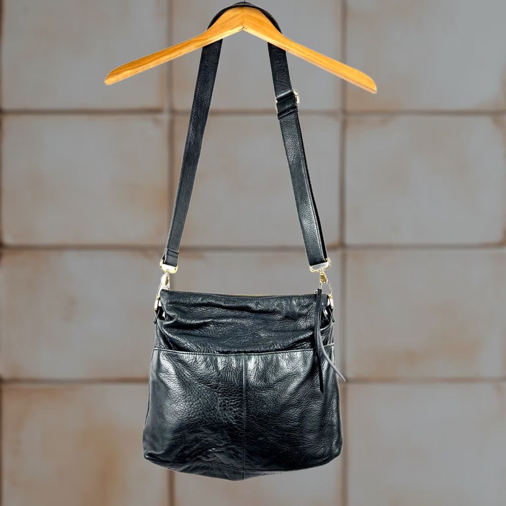 Vintage VINTAGE Margot Black Pebbled Leather Shoulder Crossbody Bag Small 3 Compartment Boho Women Womens Crossbody Bag 11in 10in 3in Silver Hardware Size ONE SIZE - 1 Thumbnail