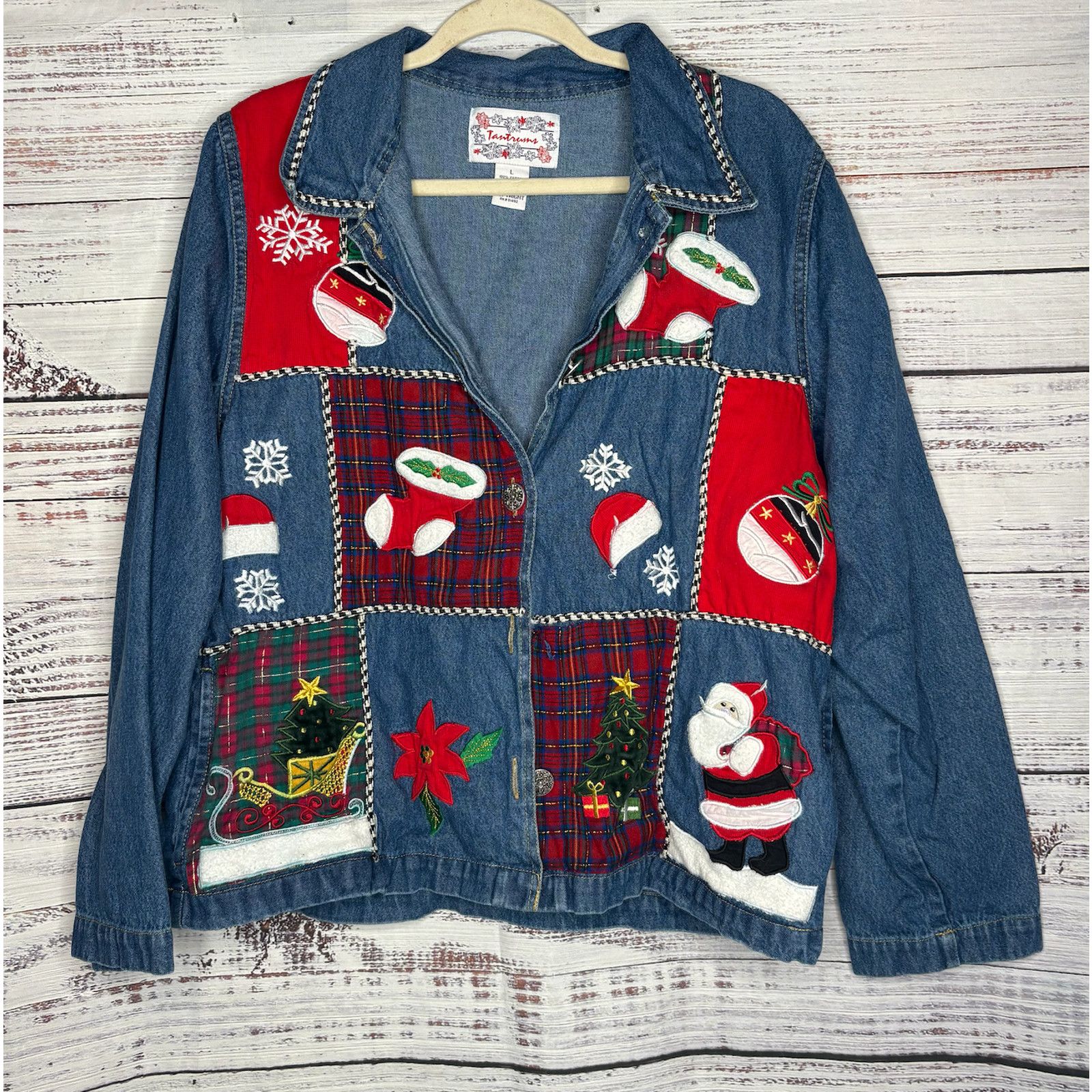 Vintage Tantramz Vintage Denim Patchwork Christman Button Up Shirt L Size L / US 10 / IT 46 - 1 Thumbnail