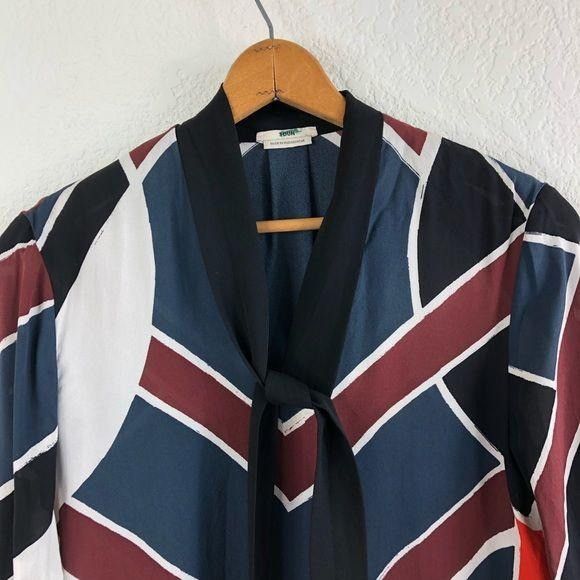 EDUN Edun Neck Tie Silk Chevron Abstract Blouse Pop Ove Size M / US 6-8 / IT 42-44 - 3 Thumbnail