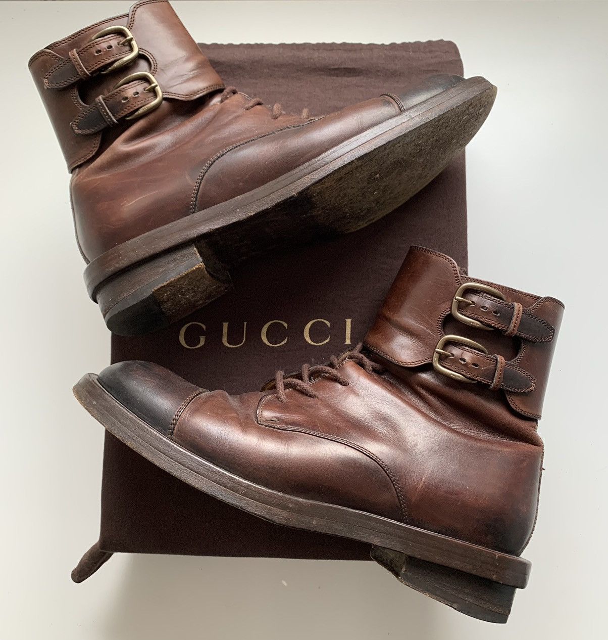Gucci Gucci Leather Officer Buckle Boots Brown 325854 Size US 7.5 / EU 40-41 - 1 Thumbnail