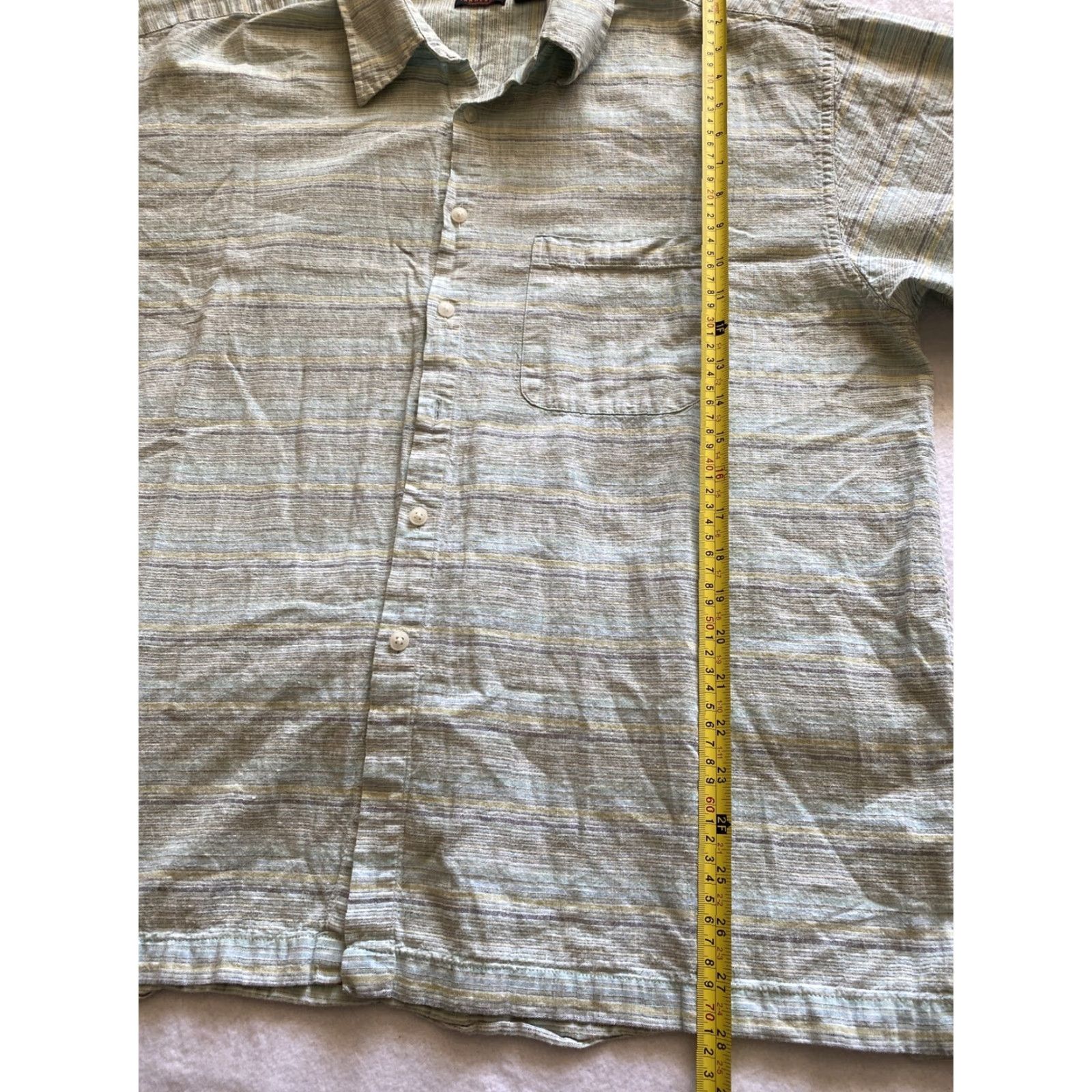 Van Heusen Van Heusen Men's XL Short Sleeve Button-Up Shirt - Sage Green Striped Like / 15-19 / Regular Fit / Button-Down Collar - Cotton-Polyester Size US XL / EU 56 / 4 - 6 Thumbnail