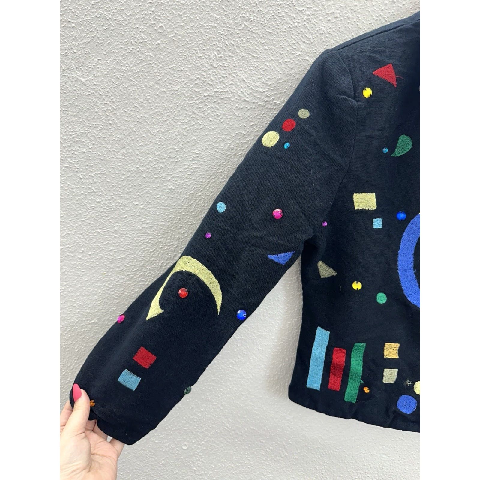 Vintage VINTAGE Anage Blazer Jacket Women XS Black Embroidered Abstract Curls 80s 90s City Classic Size XS / US 0-2 / IT 36-38 - 3 Thumbnail