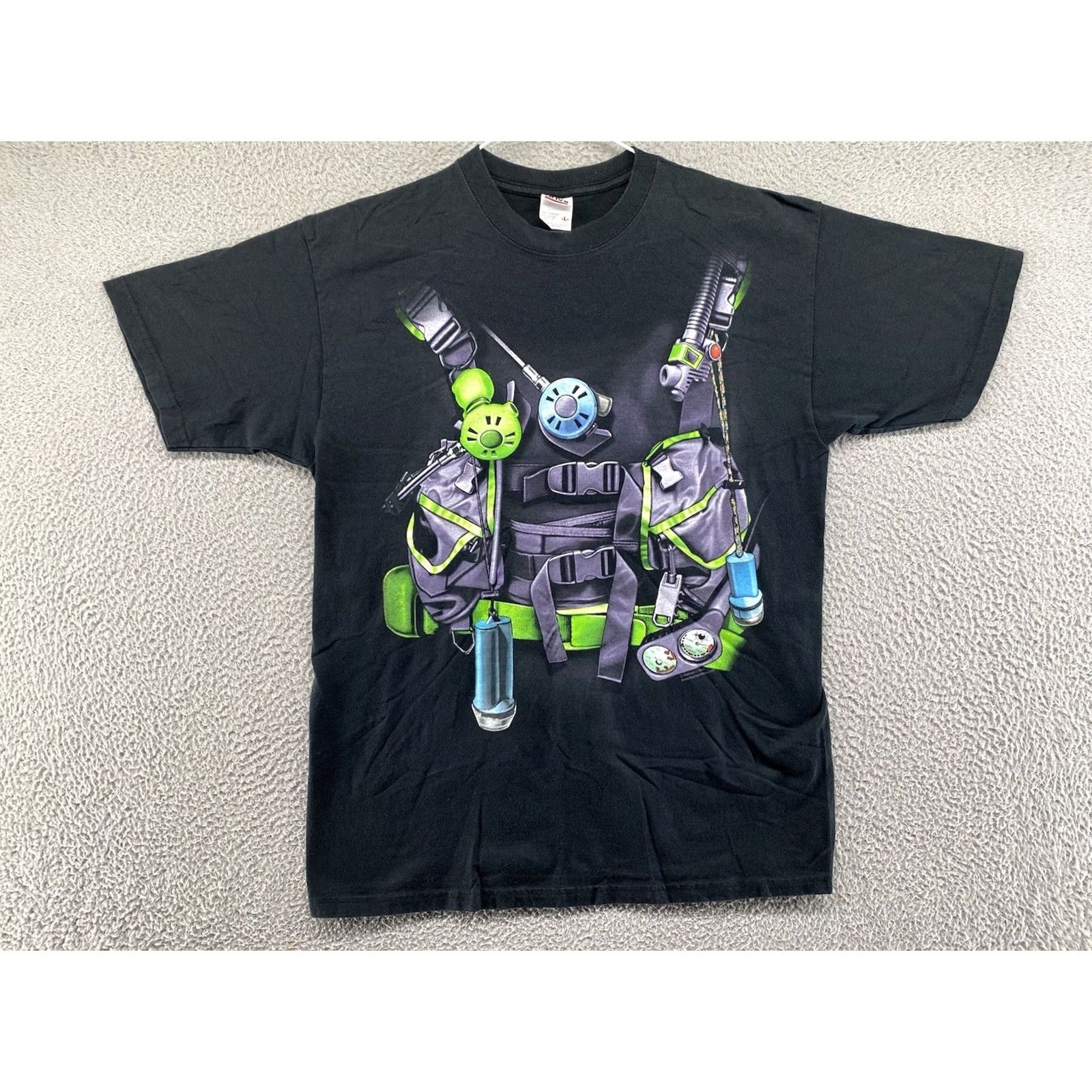 Anvil VTG Human-i-Tees Scuba Diver Gear Double-Sided Shirt Mens L Black 90s Ocean Snorkel T-Shirt Nike Size US L / EU 52-54 / 3 - 2 Thumbnail