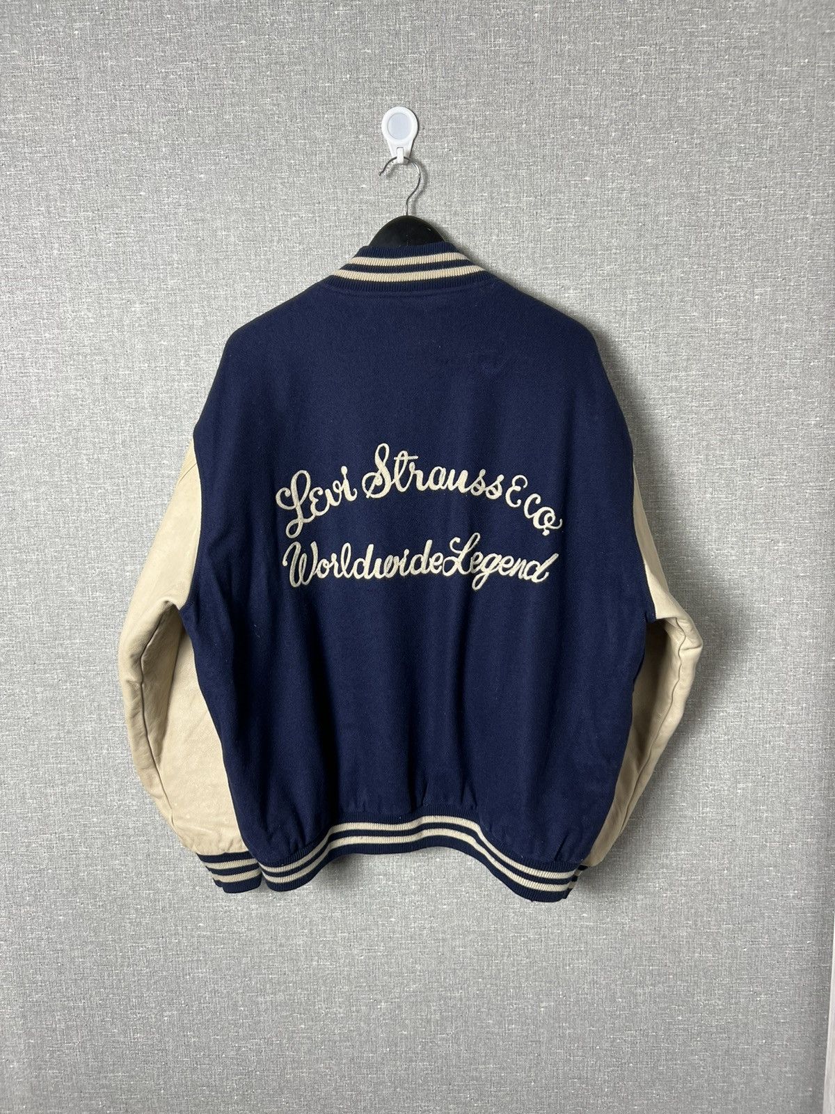Levi's × Levi's Vintage Clothing Vintage Levis USA Varsity Bomber Jacket Leather Sleeves Size US L / EU 52-54 / 3 - 20 Thumbnail