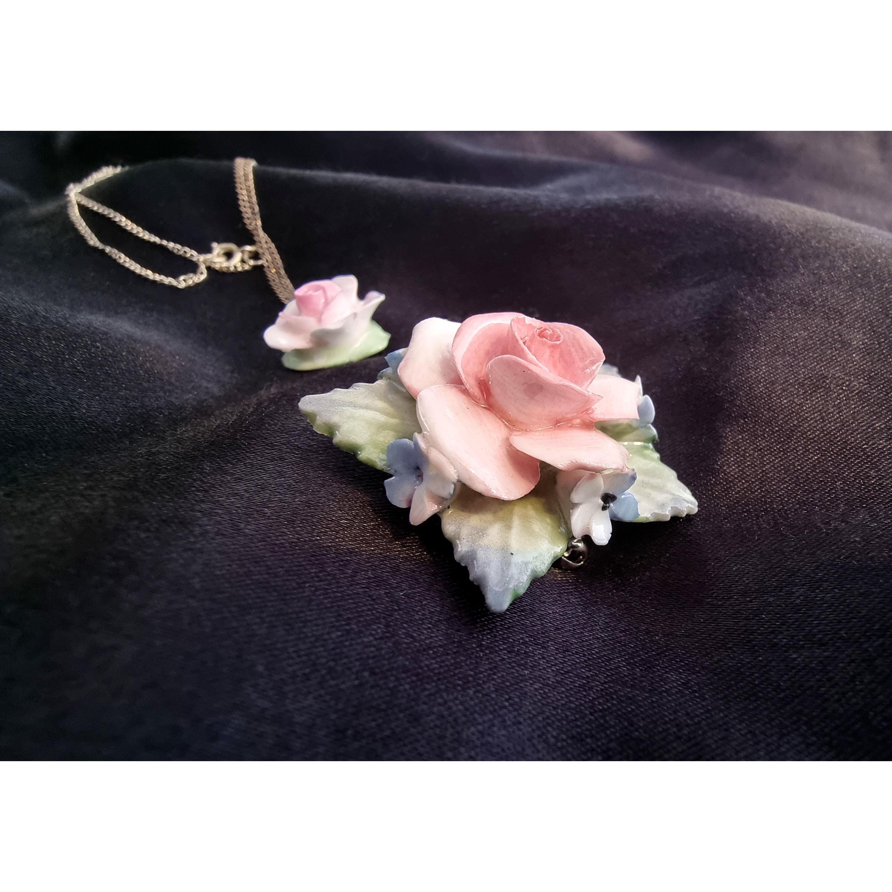 Other Vintage Hand Painted English Bone China Pink Rose Flower Nec Size ONE SIZE - 4 Thumbnail