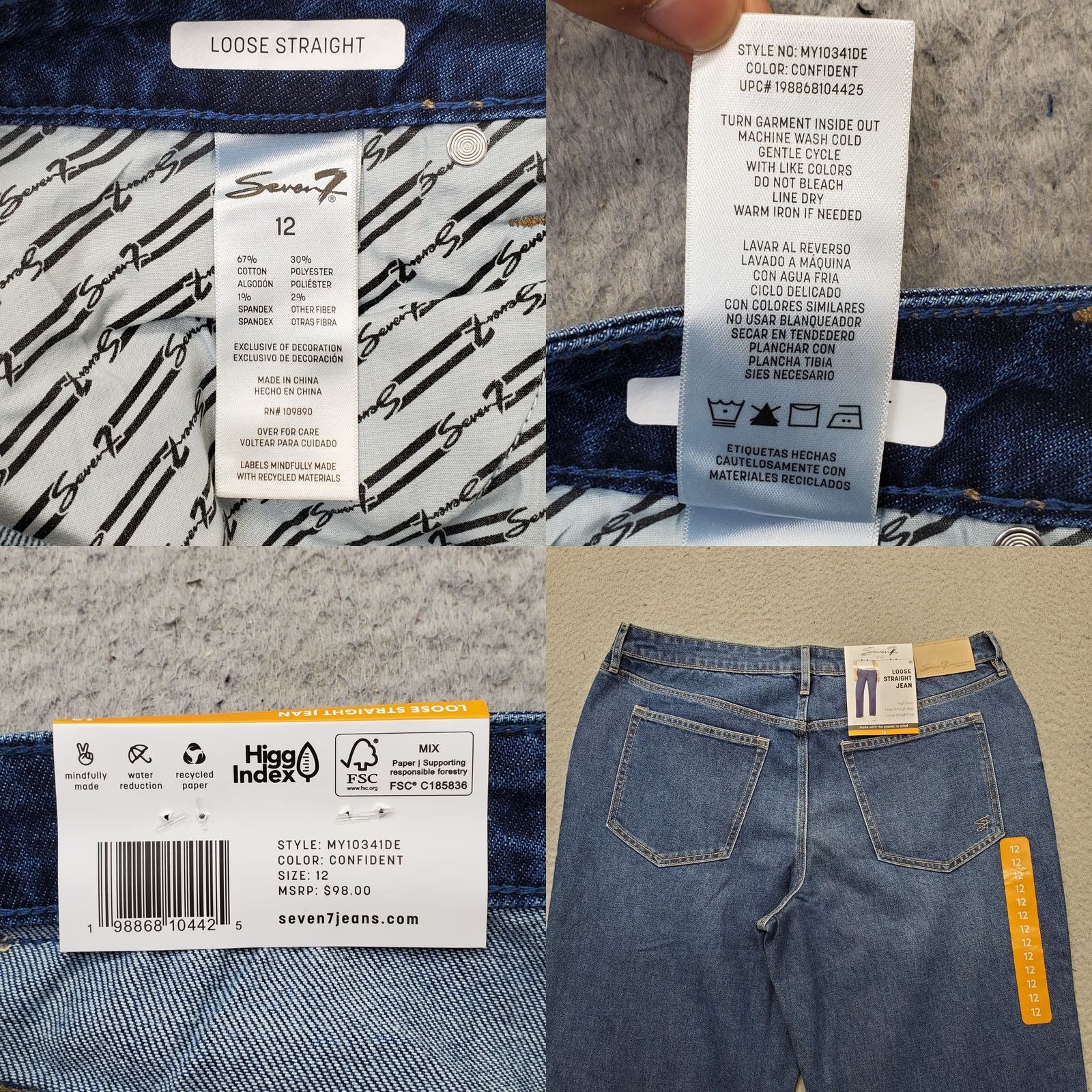 Vintage Seven7 Jeans Womens Size 12 Blue Denim Premium Loose Fit Straight Leg MY10341DE Size 34" / US 12 / IT 48 - 8 Thumbnail