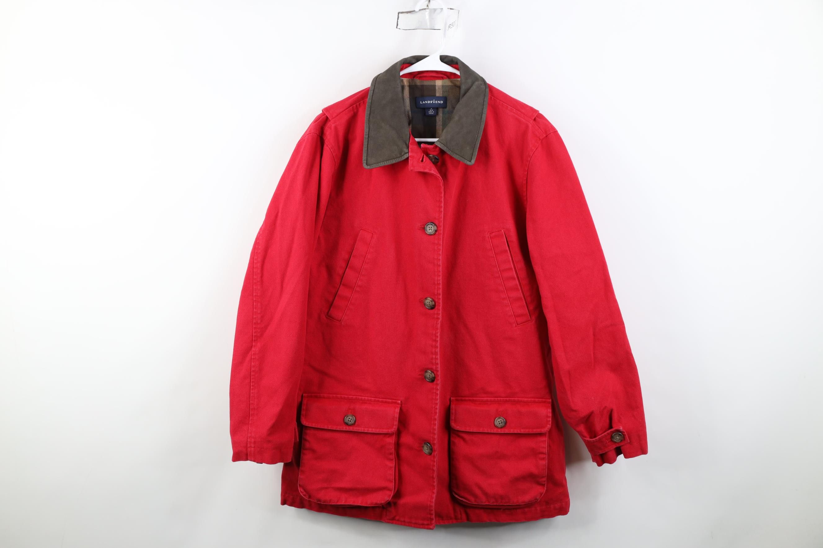 Lands' End Vintage 90s Lands End Collar Flannel Lined Chore Barn Jacket Size M / US 6-8 / IT 42-44 - 1 Thumbnail