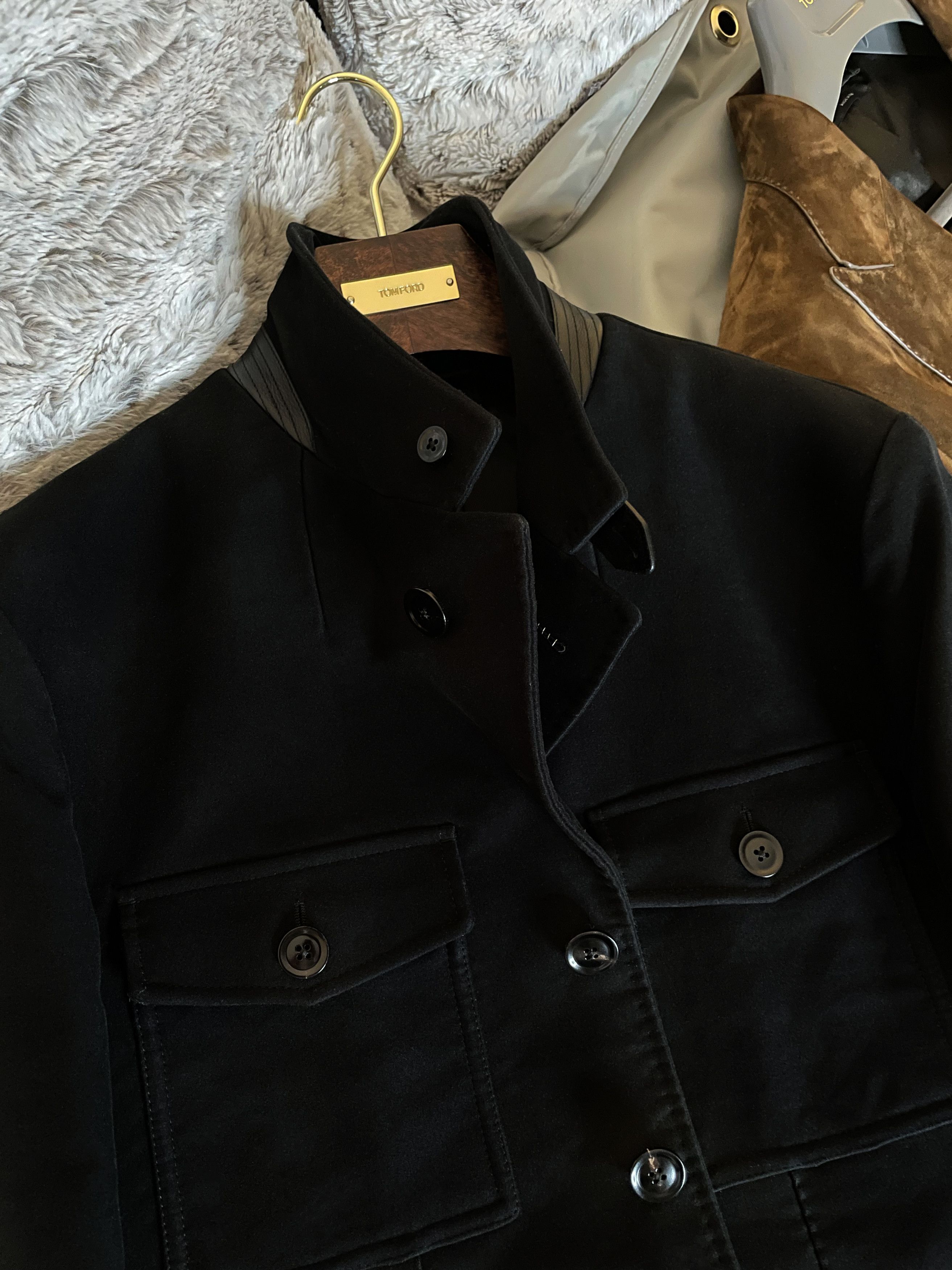 image of Tom Ford Ultimate $3,800 W/tax Moleskin Leather Accents Jacket in Black, Men's (Size Medium)