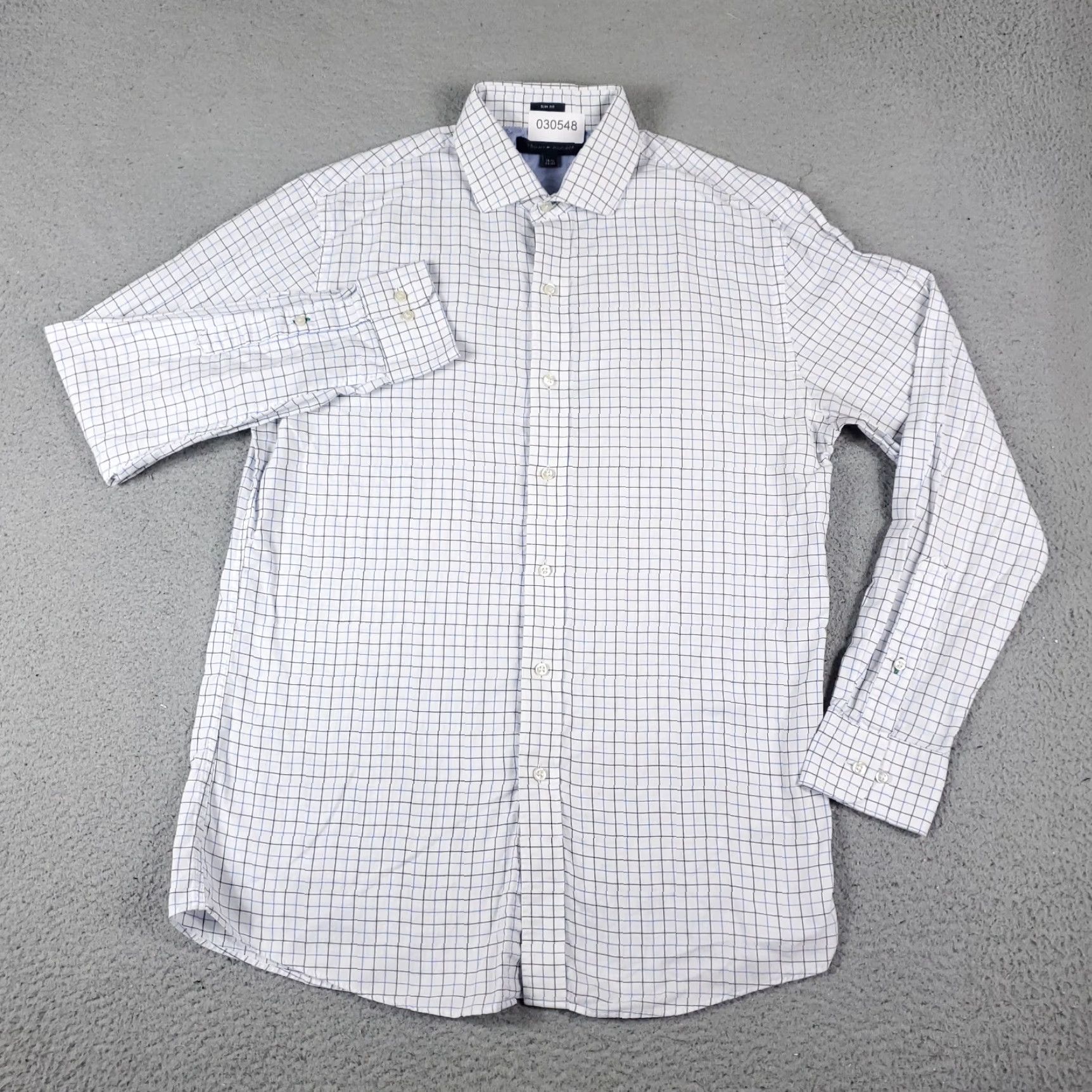 Tommy Hilfiger Tommy Hilfiger Shirt Mens 15.5 White Blue Check Dress Button Up Short Sleeve Size 40R - 2 Thumbnail