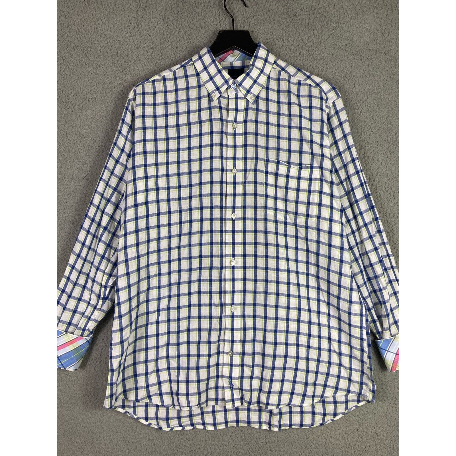 Tailorbyrd Tailorbyrd Men's Button Down Shirt White & Blue Plaid Size L Size US L / EU 52-54 / 3 - 9 Thumbnail