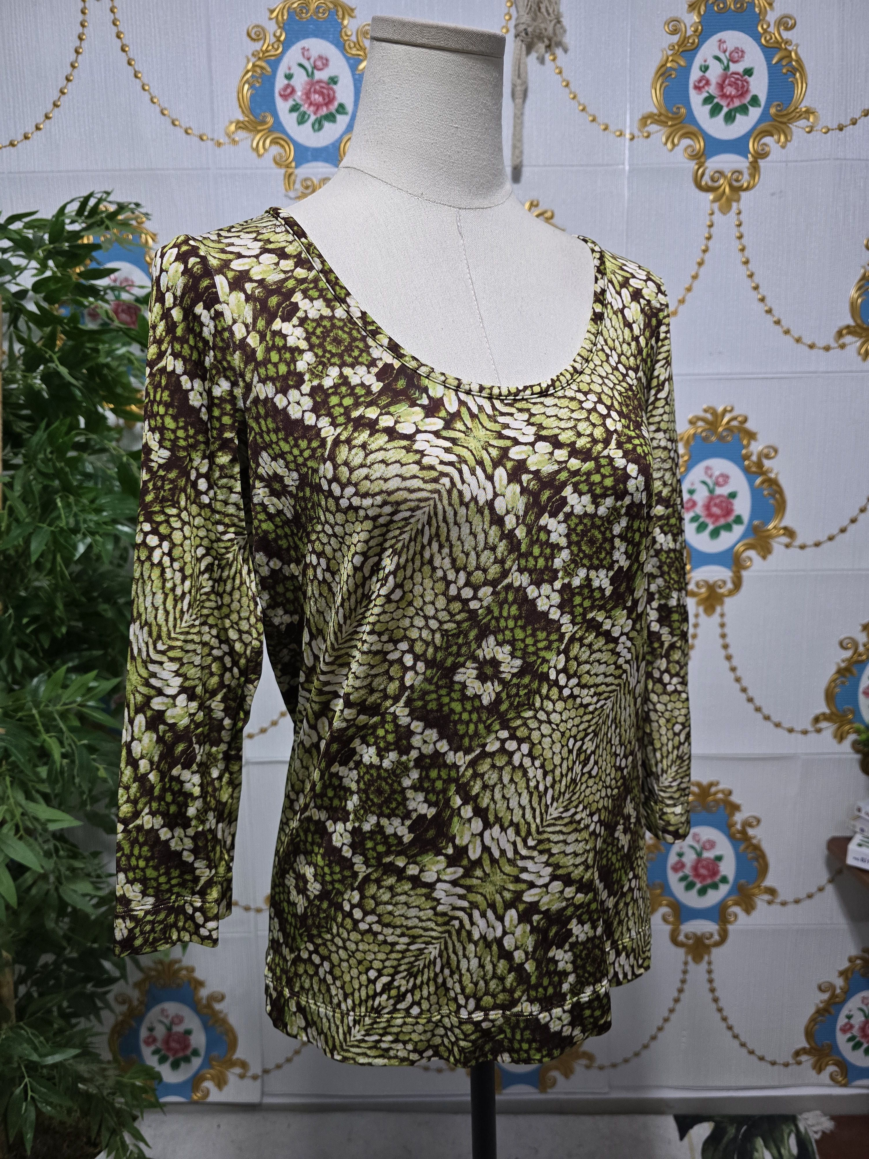 Just Cavalli Just Cavalli vintage scoop-neck,green and brown animal print Size L / US 10 / IT 46 - 4 Thumbnail