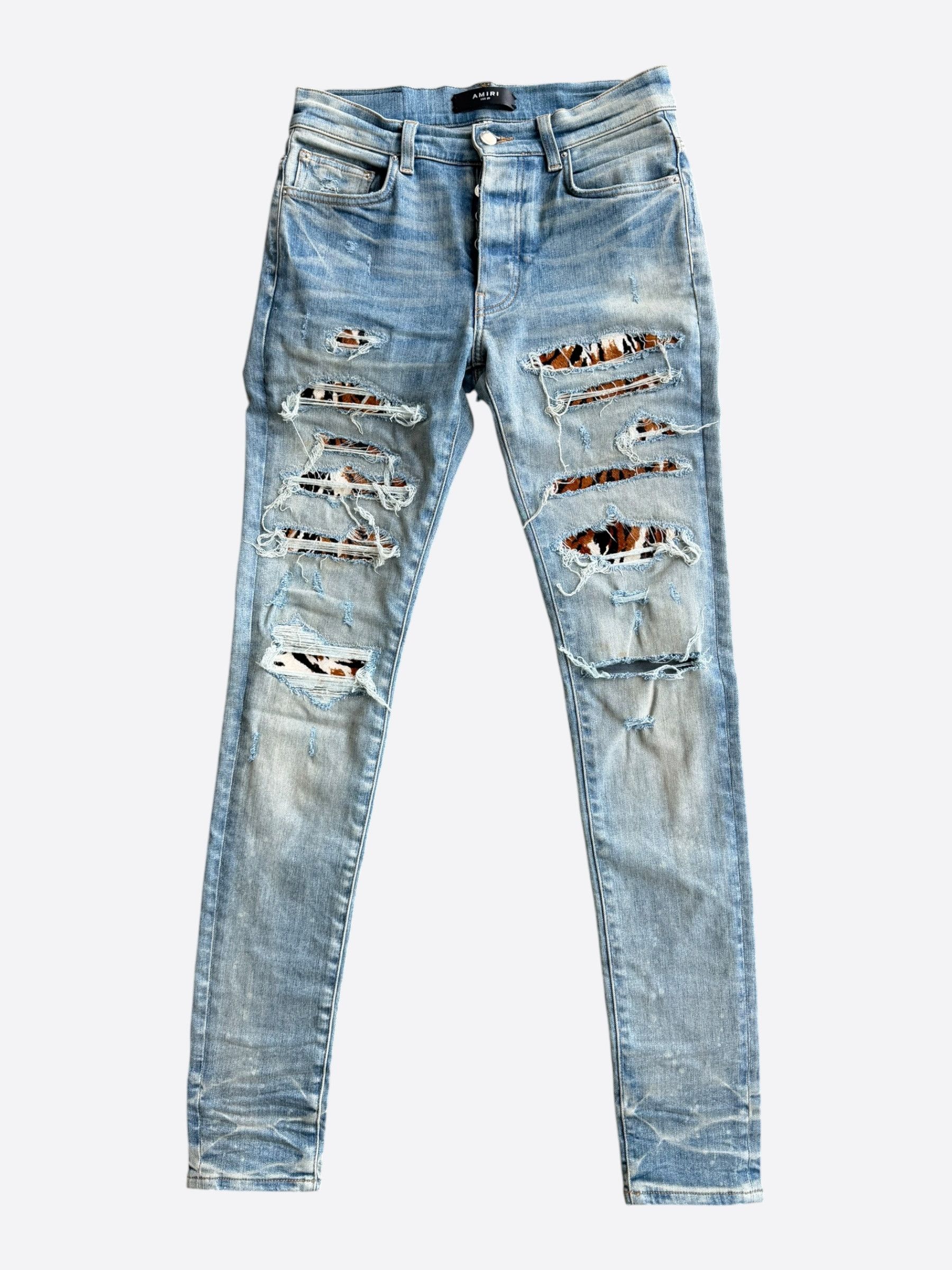 Amiri Amiri Clay Indigo Thrasher jeans Python leather patch | Grailed