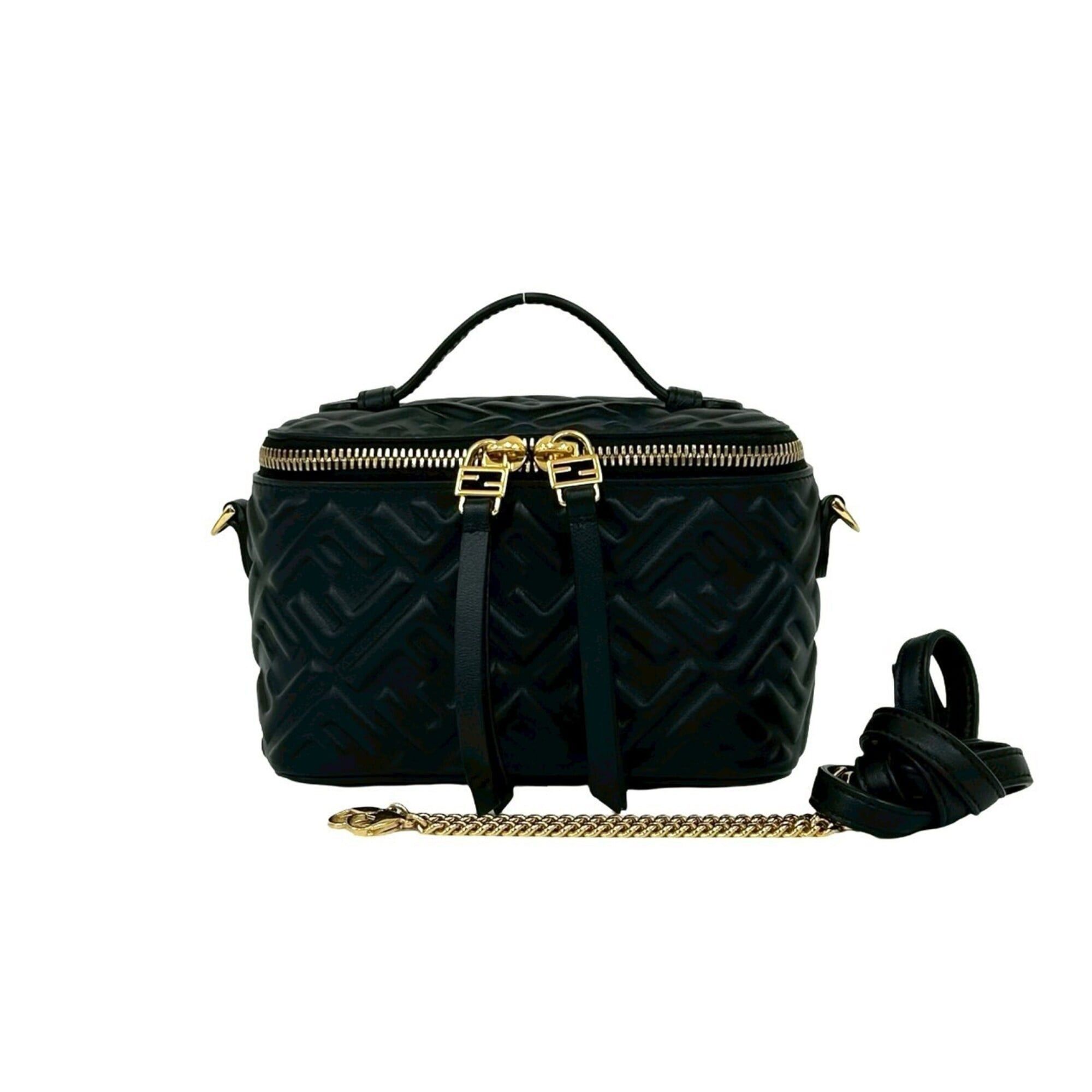 Fendi FENDI FF Logo Embossed Leather 2-Way Handbag Vanity Bag Chain Shoulder Black 20189 Size ONE SIZE - 1 Thumbnail