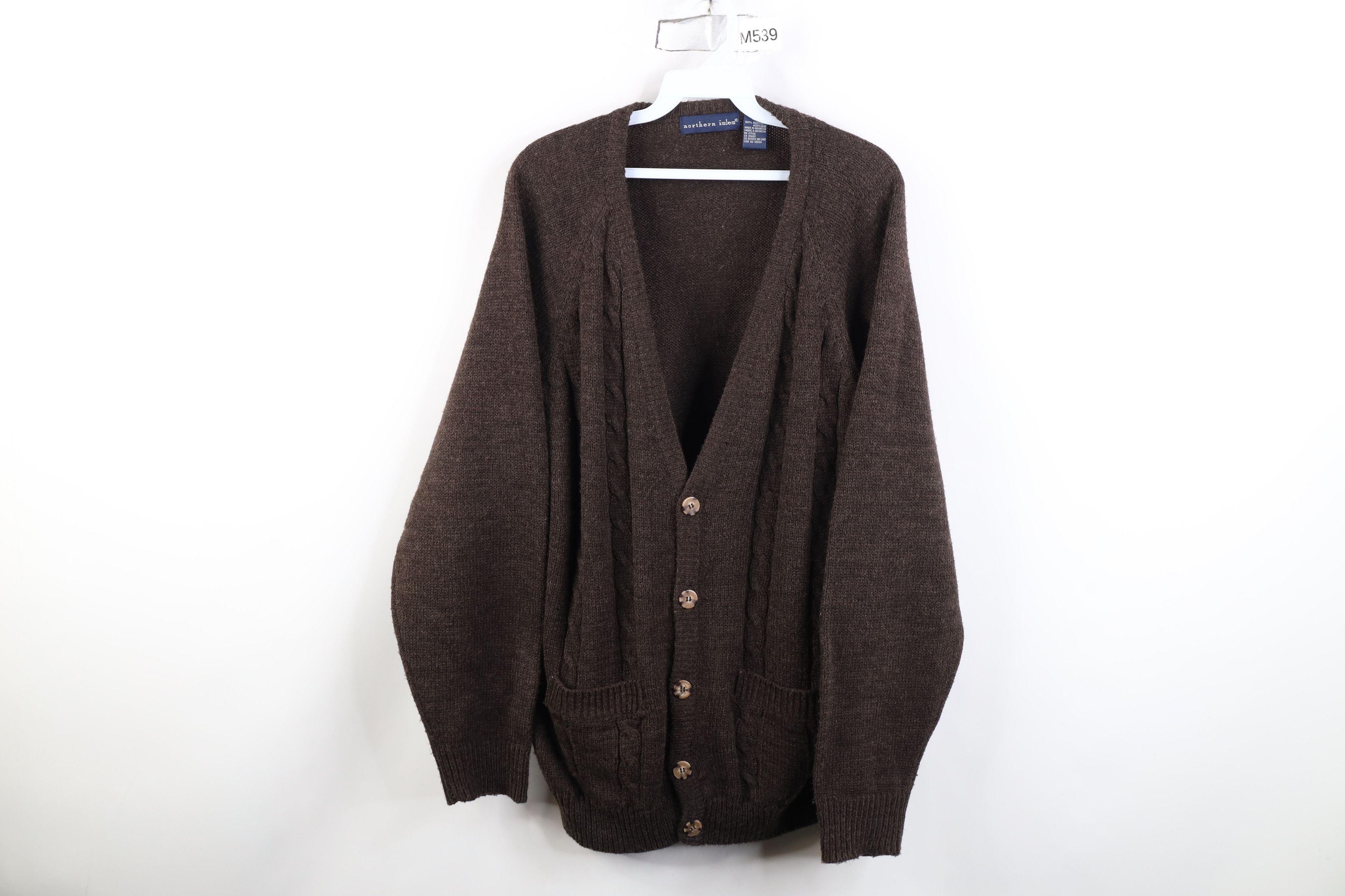 Vintage Vintage 90s Streetwear Cable Knit Cardigan Sweater Brown Size US L / EU 52-54 / 3 - 1 Thumbnail