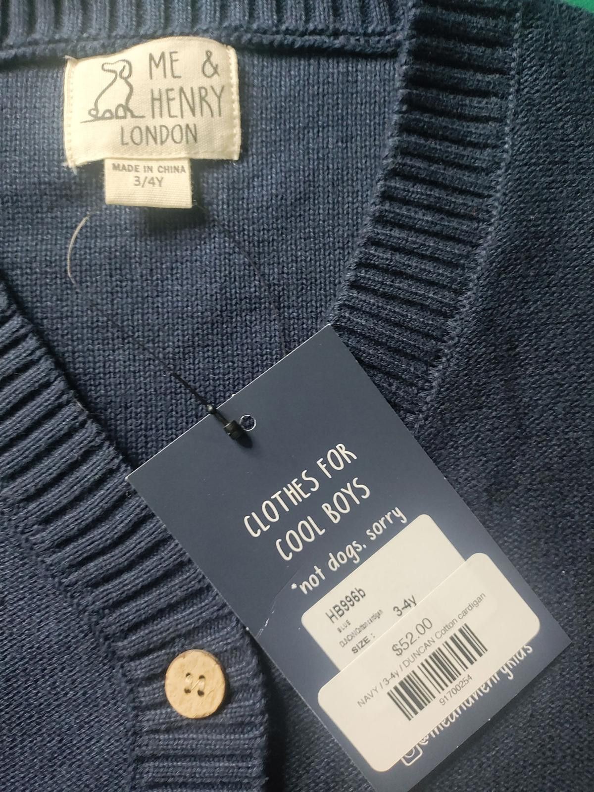 Designer Me & Henry Boys Navy Blue Button-Up Cardigan Sweater S 3/4Y Size US XXS / EU 40 - 4 Thumbnail