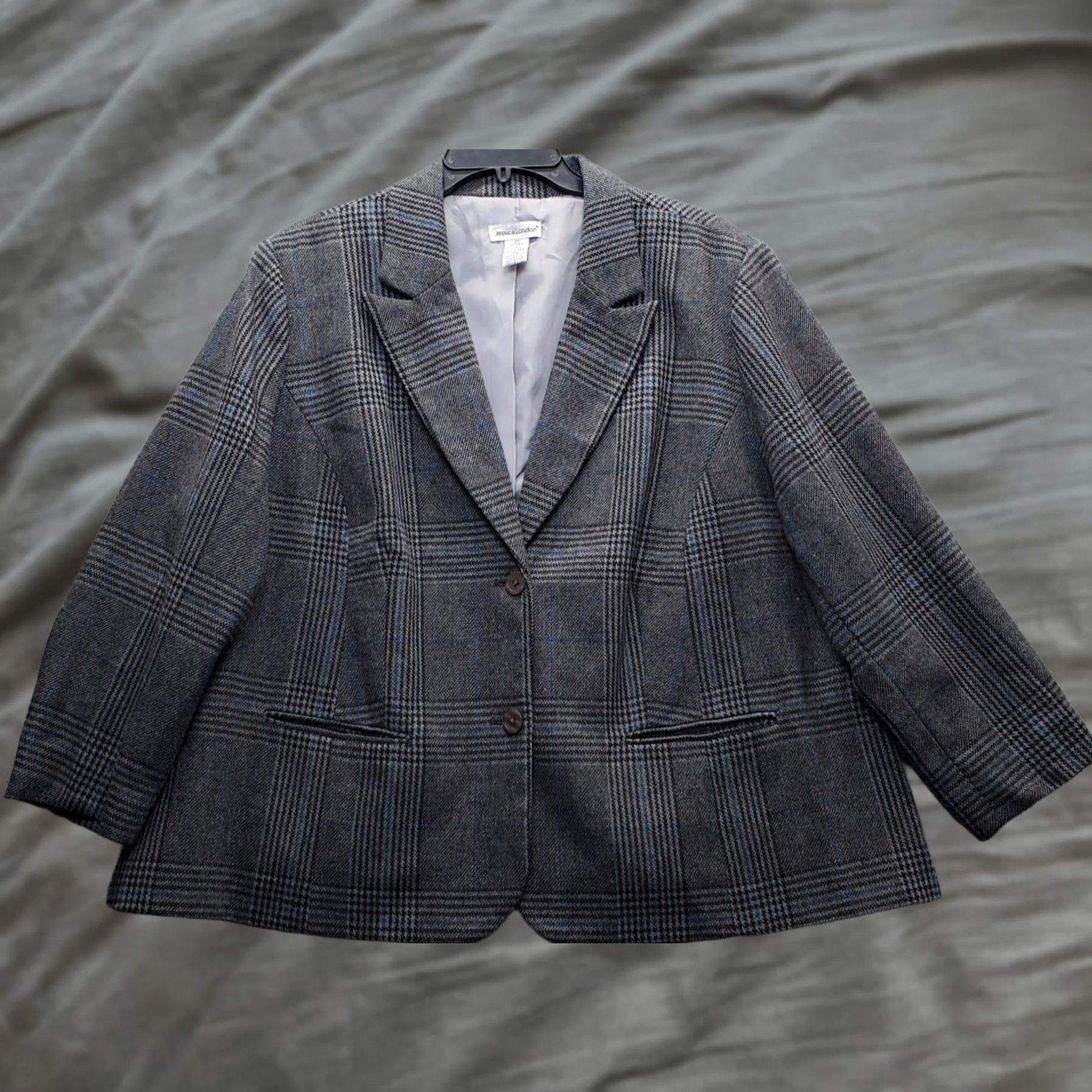 Vintage Jessica London Blazer Jacket Womens 26 Multi Plaid Wool Blend Single Breasted Blazer Jacket Size 4XL / US 24-26 - 1 Thumbnail