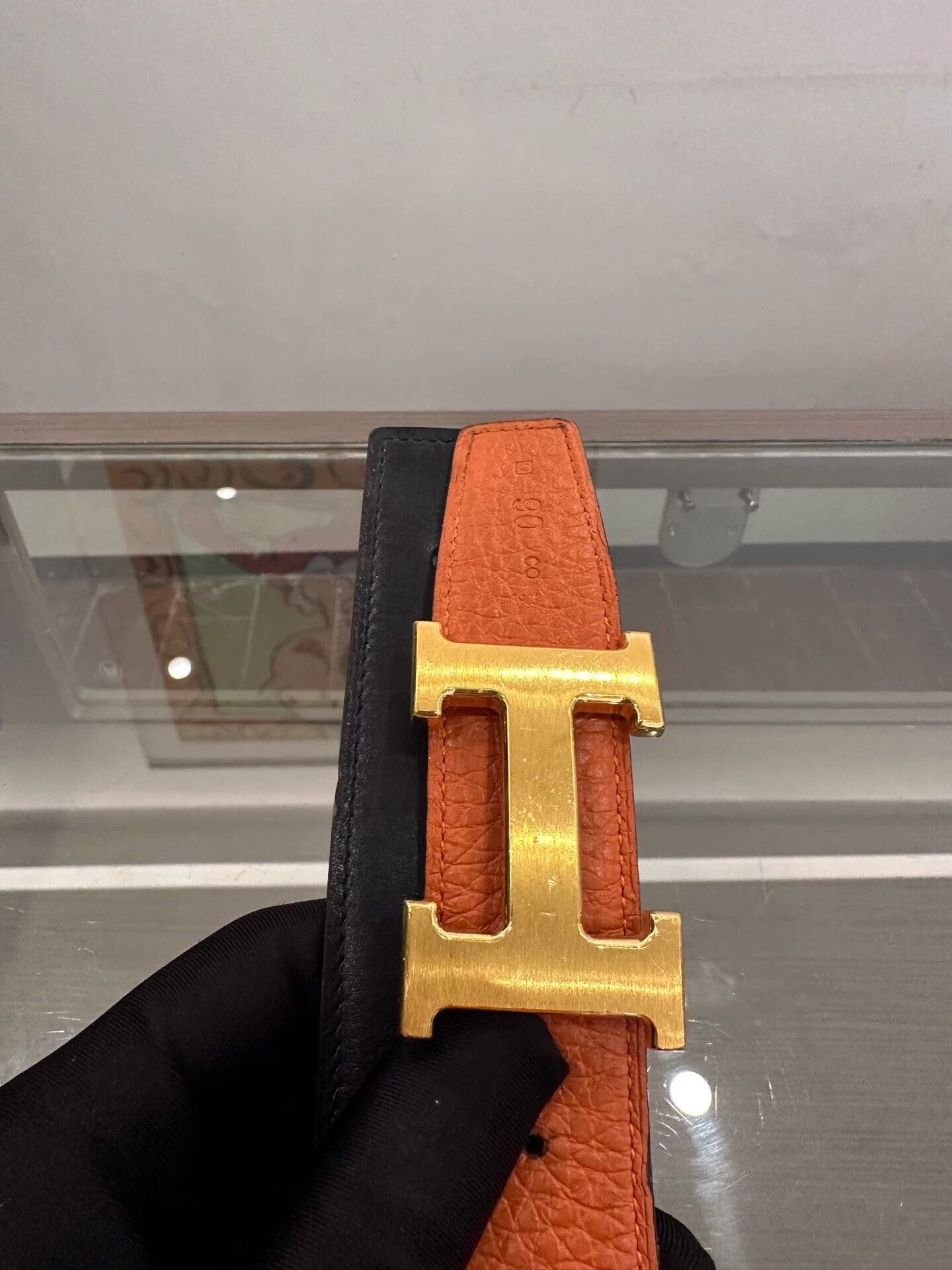 Hermes hermes orange black H buckle belt 95cm 99new box Size ONE SIZE - 4 Thumbnail