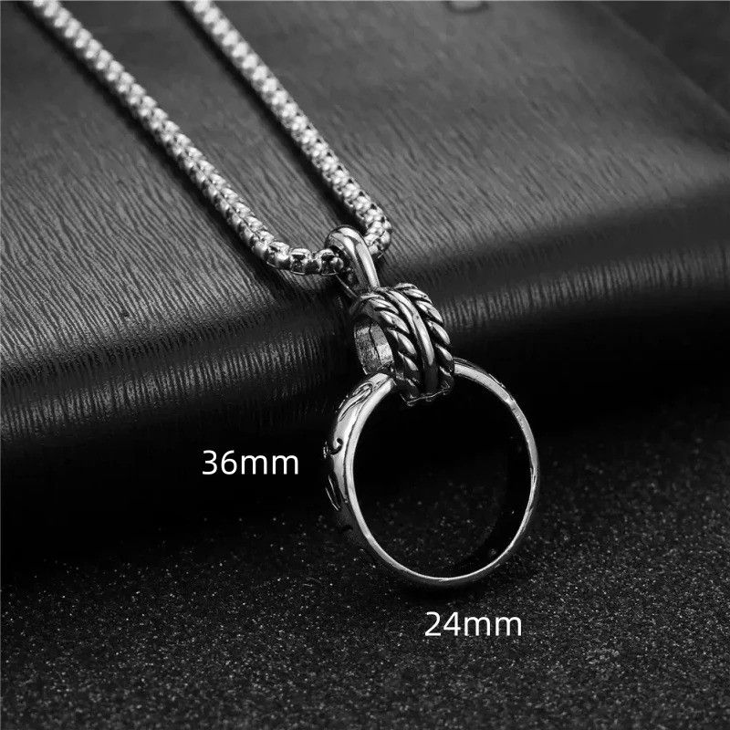 Vintage carved double-ring Pendant Necklace Size ONE SIZE - 6 Thumbnail