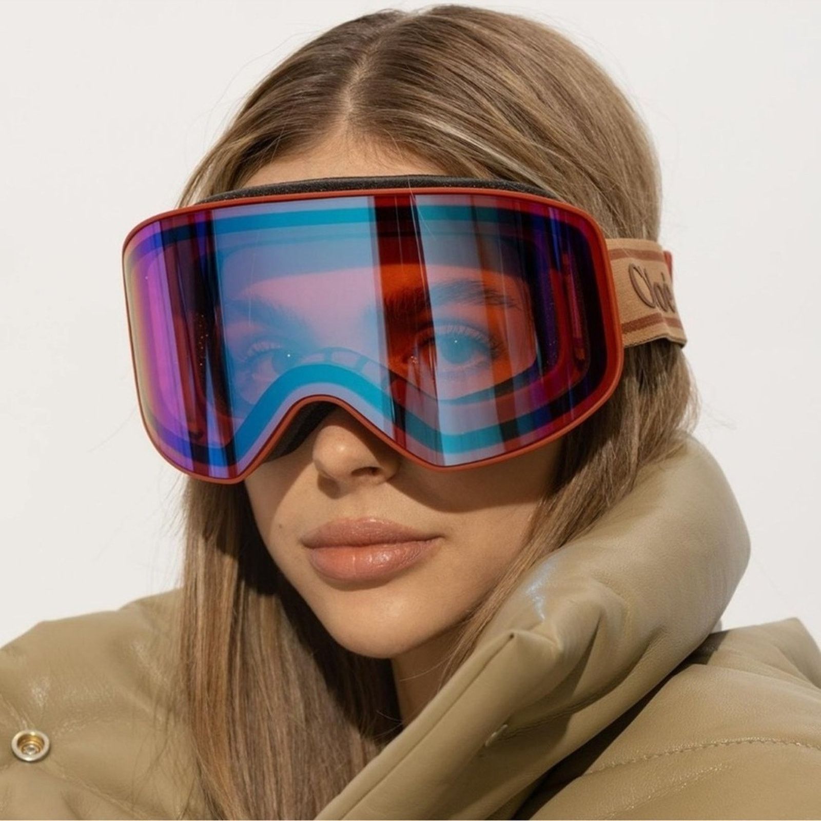 Chloe New! CHLOE Ski Mask CH0072S 003, Matte Rust/Orange Blue Size ONE SIZE - 2 Thumbnail