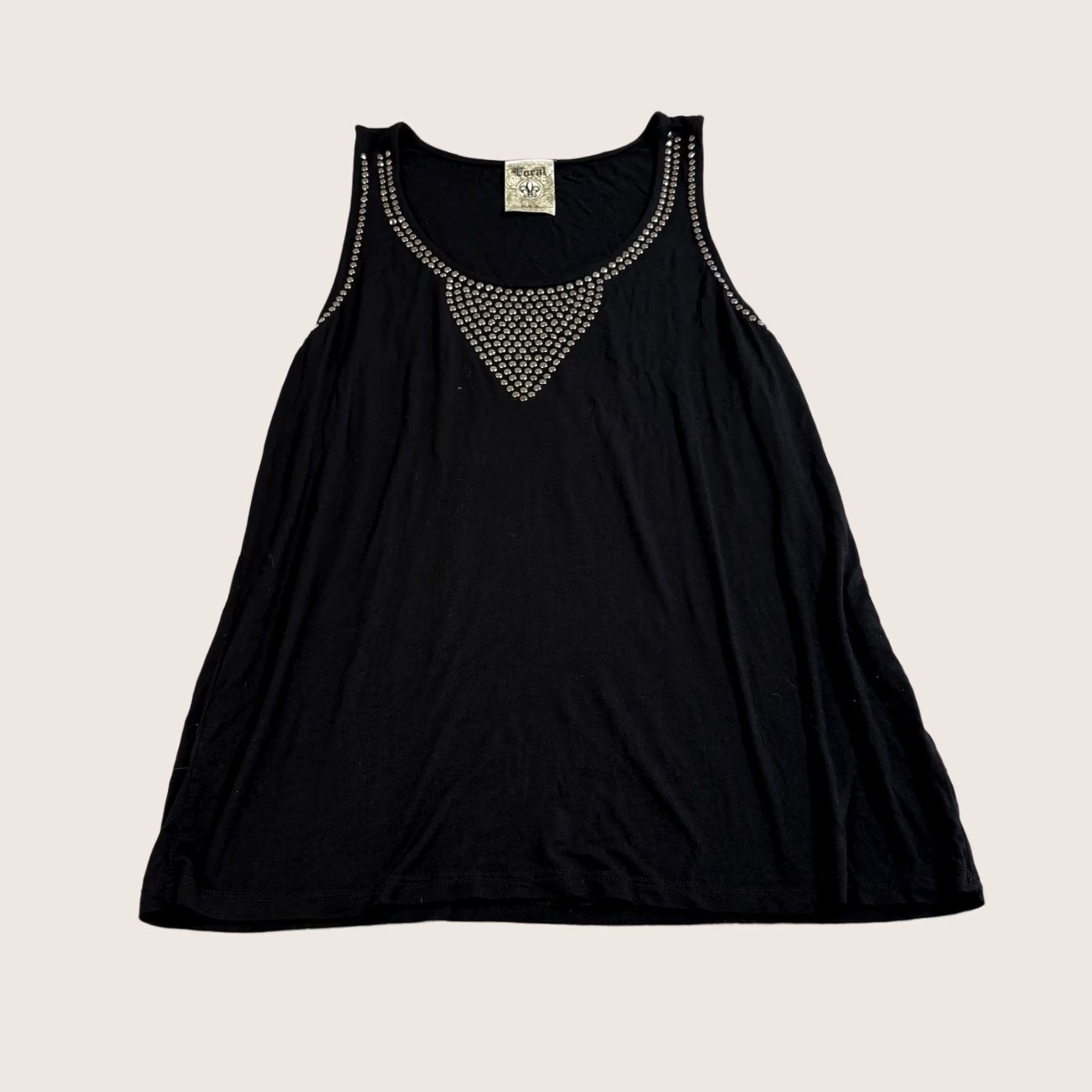 Vintage Vocal Tank Shirt Womens Medium Black Studded Sleeveless Scoop Neck Rayon Spandex USA Size M / US 6-8 / IT 42-44 - 1 Thumbnail