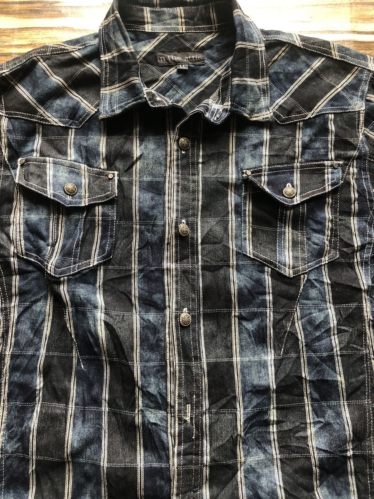 In The Attic B/D shirt Patchwork shadow plaid blue black kapital lgb Size US L / EU 52-54 / 3 - 3 Thumbnail