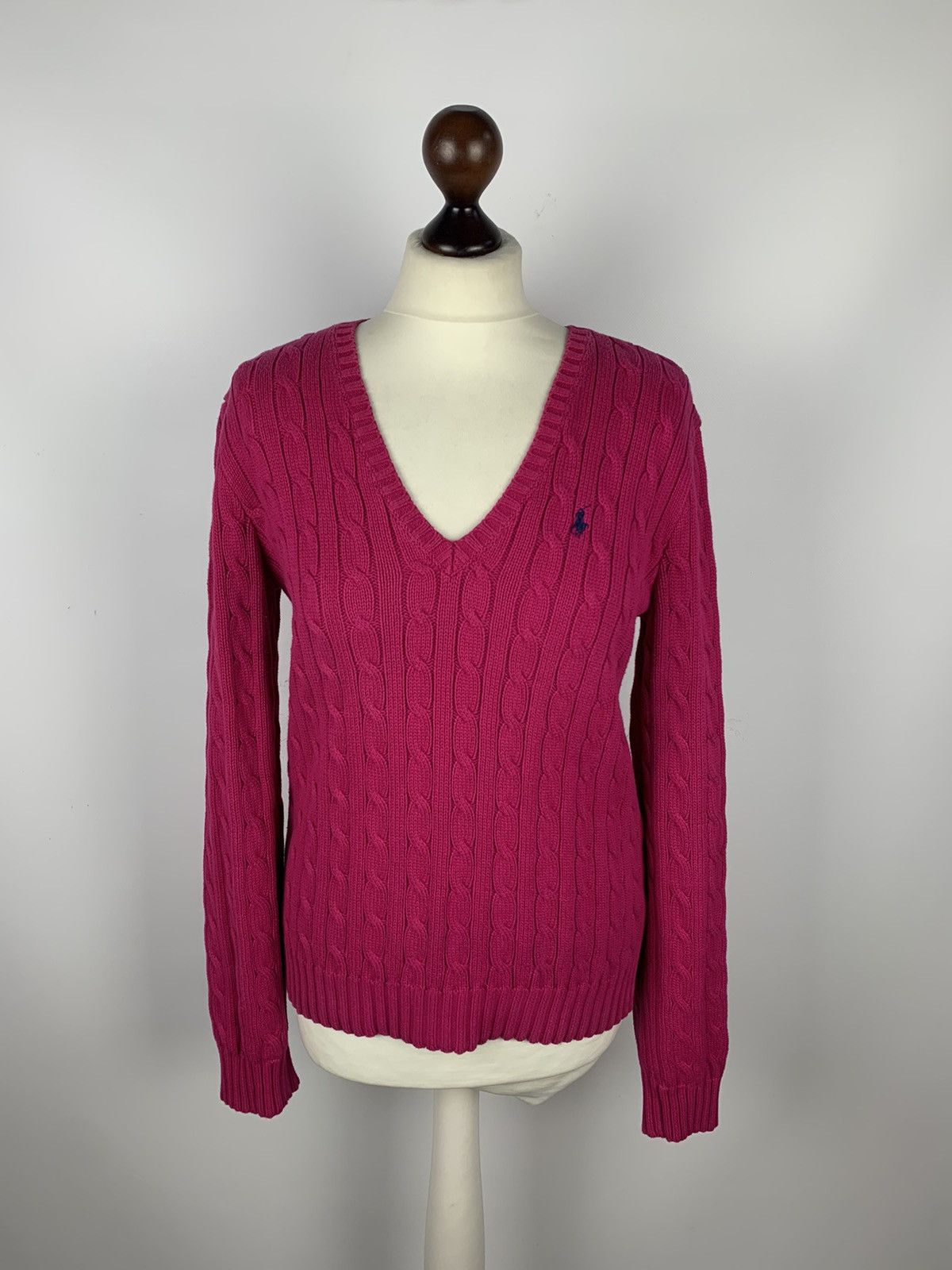 Ralph Lauren Sport Vintage Ralph Lauren Sport Cable Knit V-Neck Sweater Purple Size L / US 10 / IT 46 - 1 Thumbnail