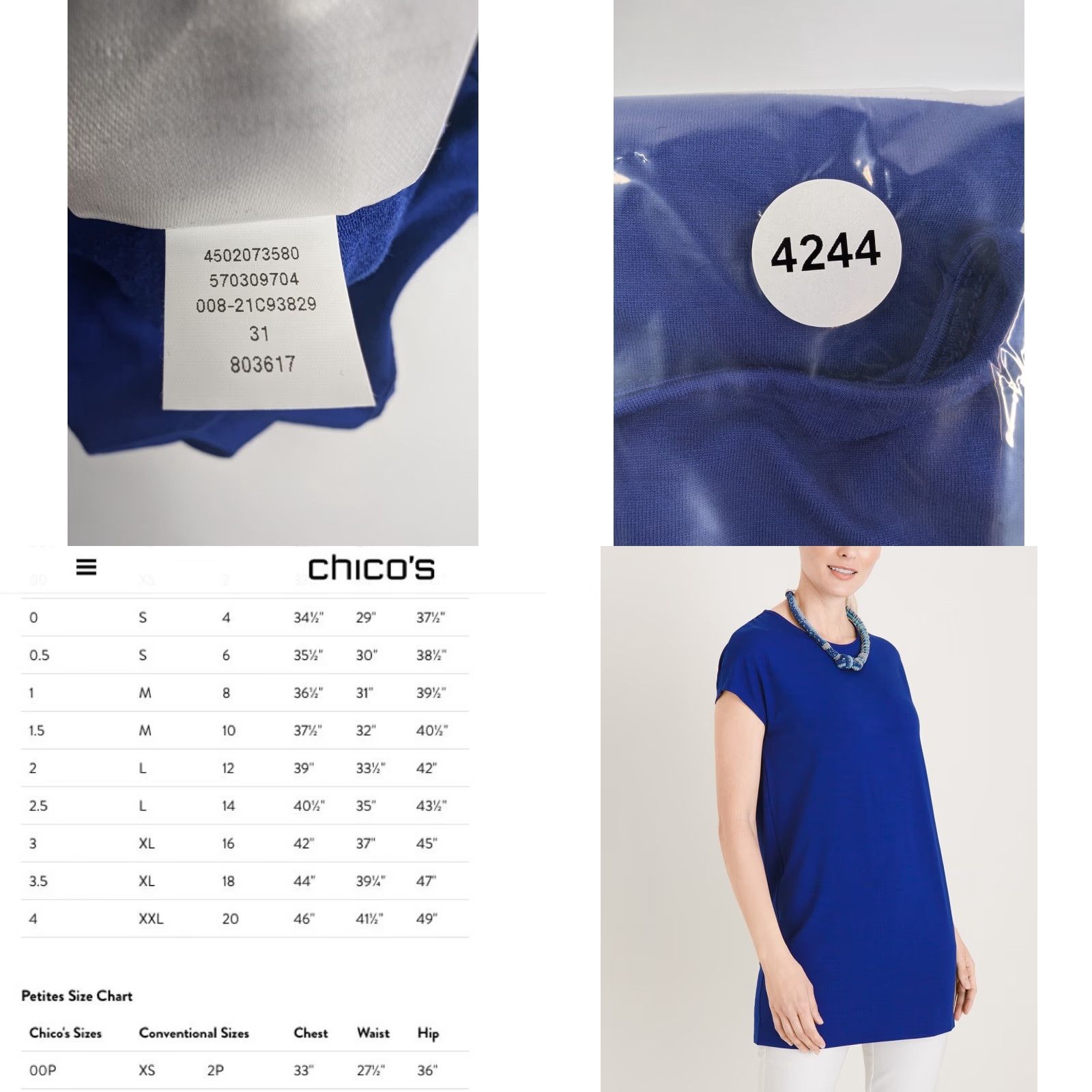 Vintage Chico's Shirt Tunic Top Women Blue Wedge Short Sleeve Round Neck Pullover Knit Rayon Blend 1 Medium Size M / US 6-8 / IT 42-44 - 8 Thumbnail