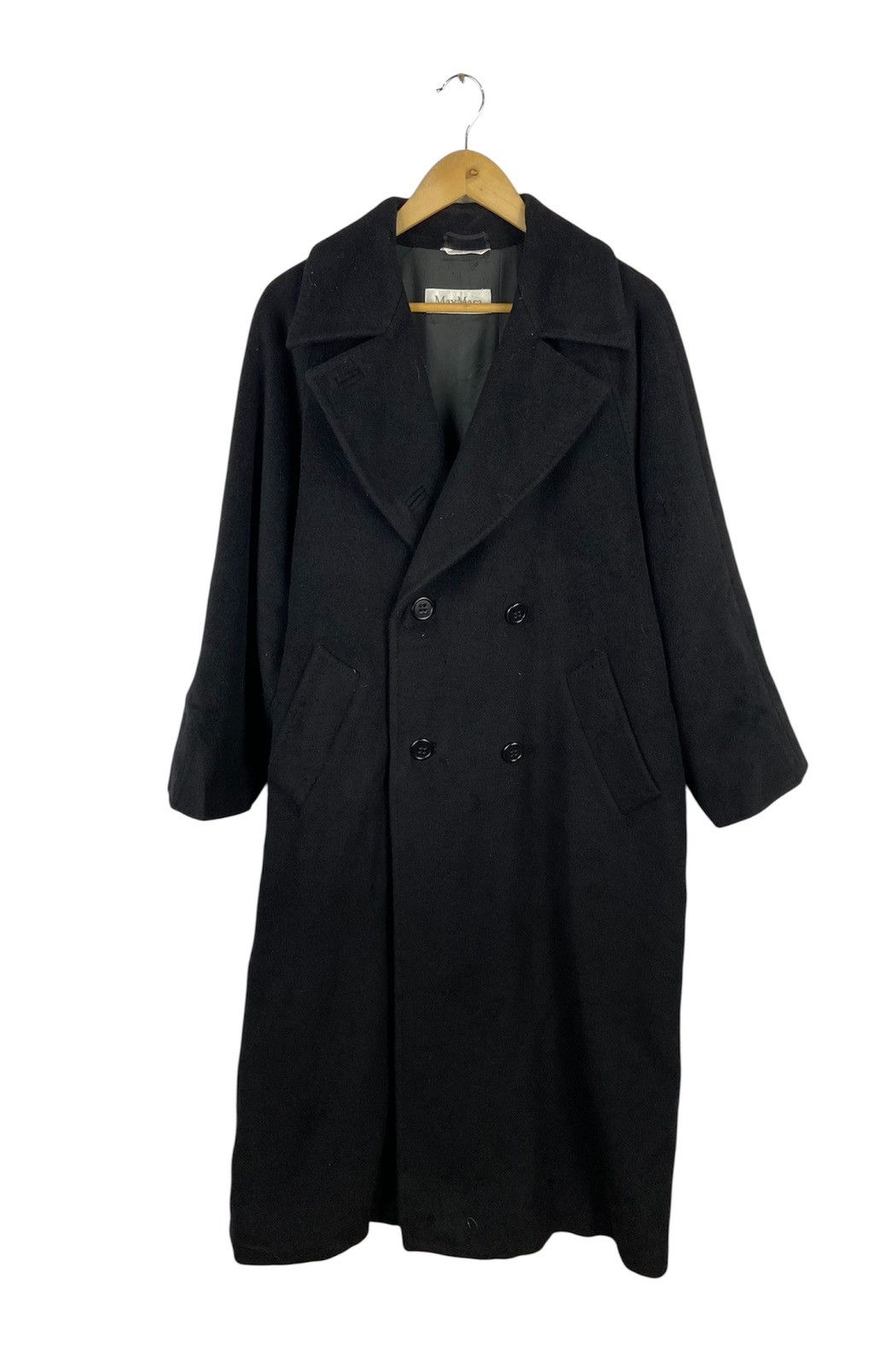 Max Mara Style Black Wool Wrap Coat Women’s Long Belted