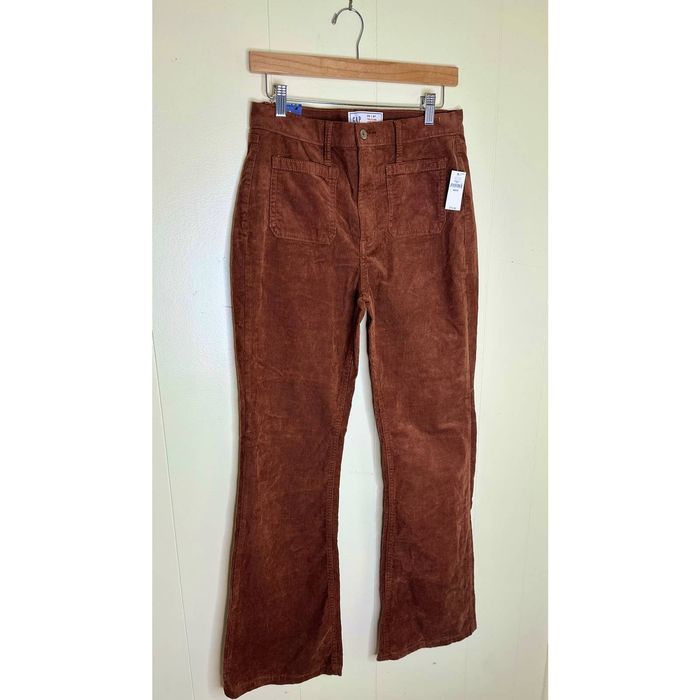 NEW GAP 70s Flare High Rise Corduroy Pants Women's 32/14R Brown Stretch NWT