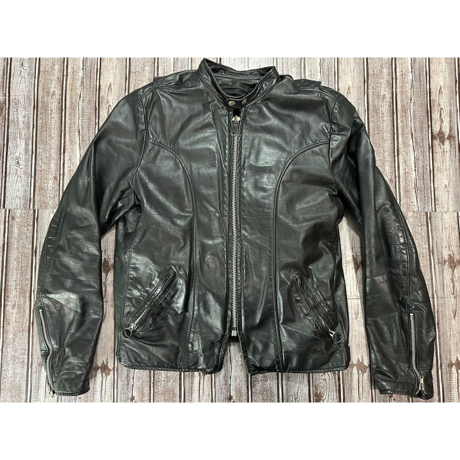 Brooks Brooks Leather Sportswear Zip Pockets Motorcycle Jacket 