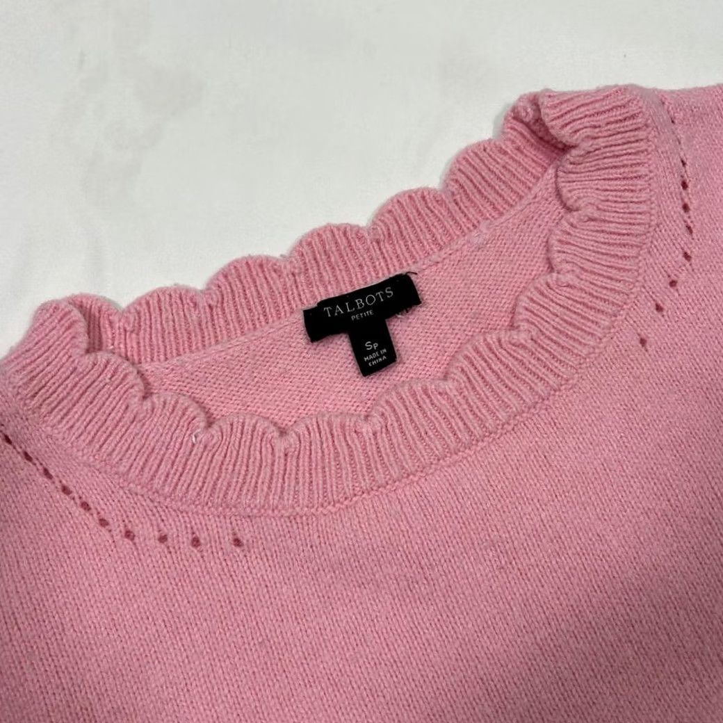 Talbots Talbots Pink Scalloped Edge Knit Pullover Sweater Long Sleeve Womens SP Size XXS / US 00 / IT 34 - 5 Thumbnail