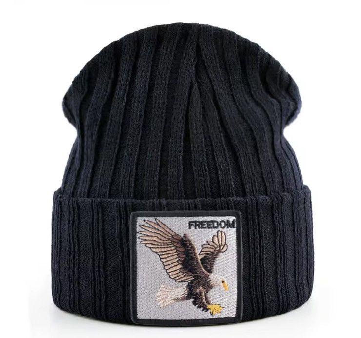Japanese Brand Embroidered Eagle Patch Ribbed Beanie Size ONE SIZE - 1 Thumbnail