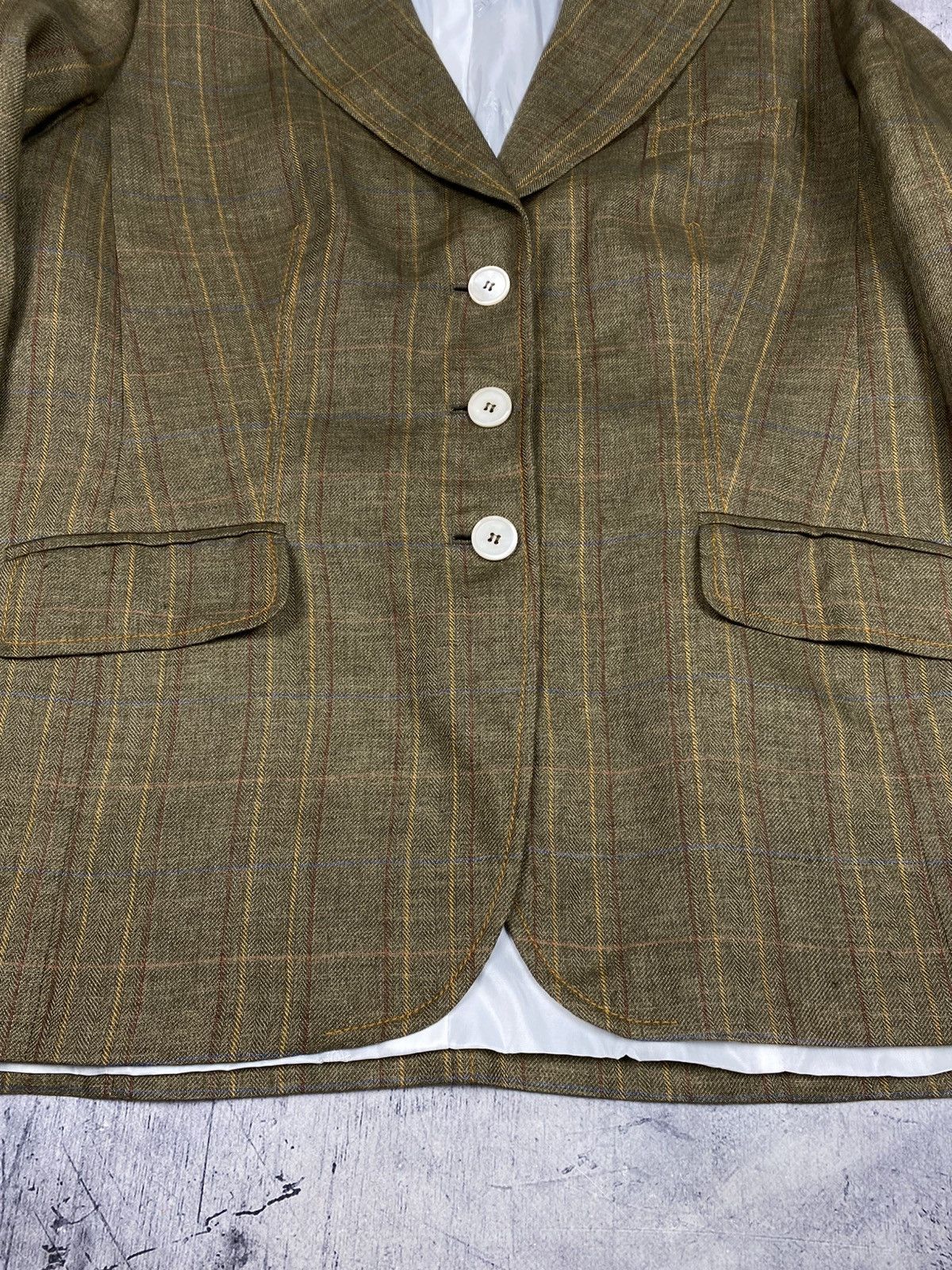 Bogner Bogner Women Olive Linen Silk Blazer Plaid Tailored Jacket Size XL / US 12-14 / IT 48-50 - 8 Thumbnail